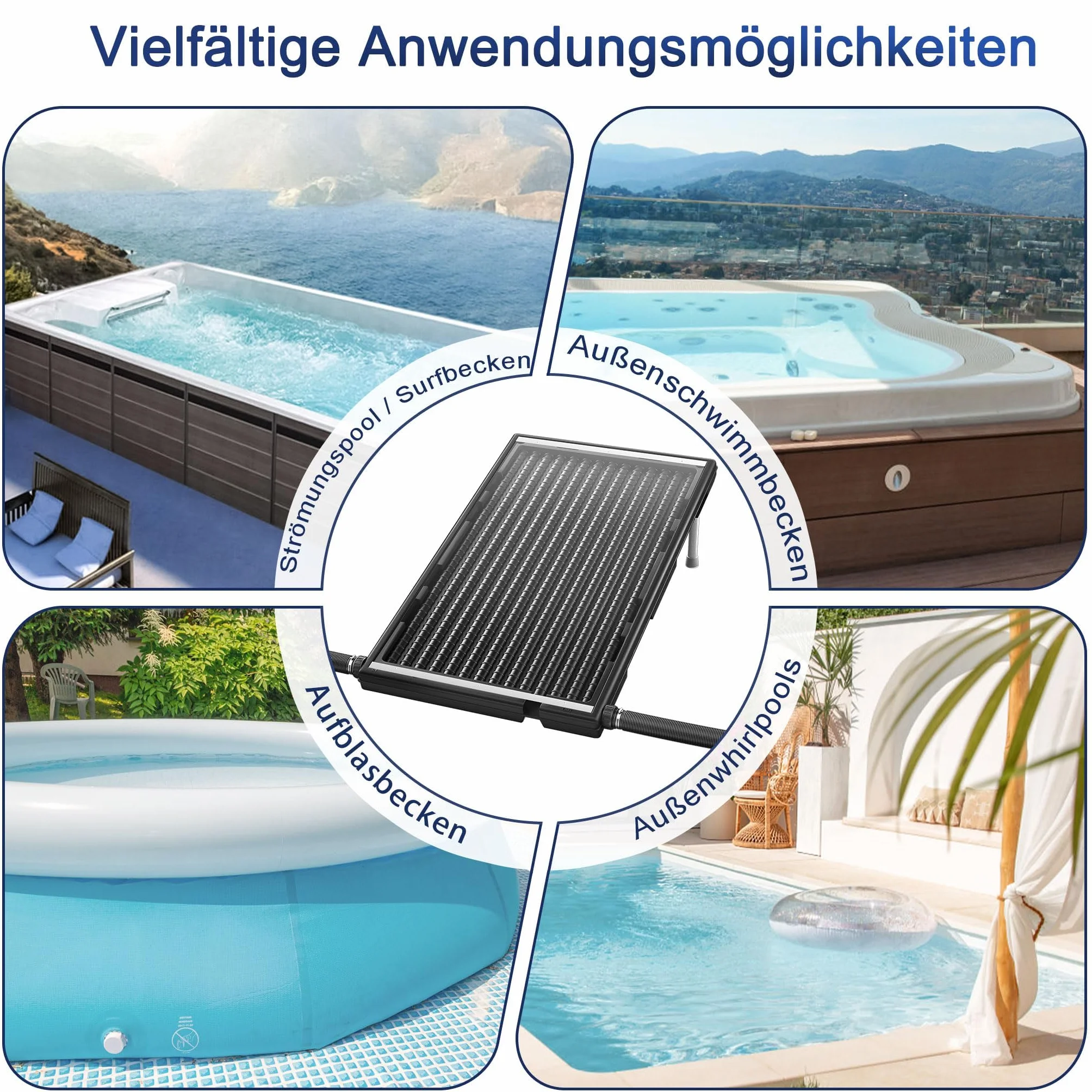 Panneau solaire pour piscine UISEBRT 111,5 x 66 x 6,5 cm plastique résistant aux UV avec plaque de protection