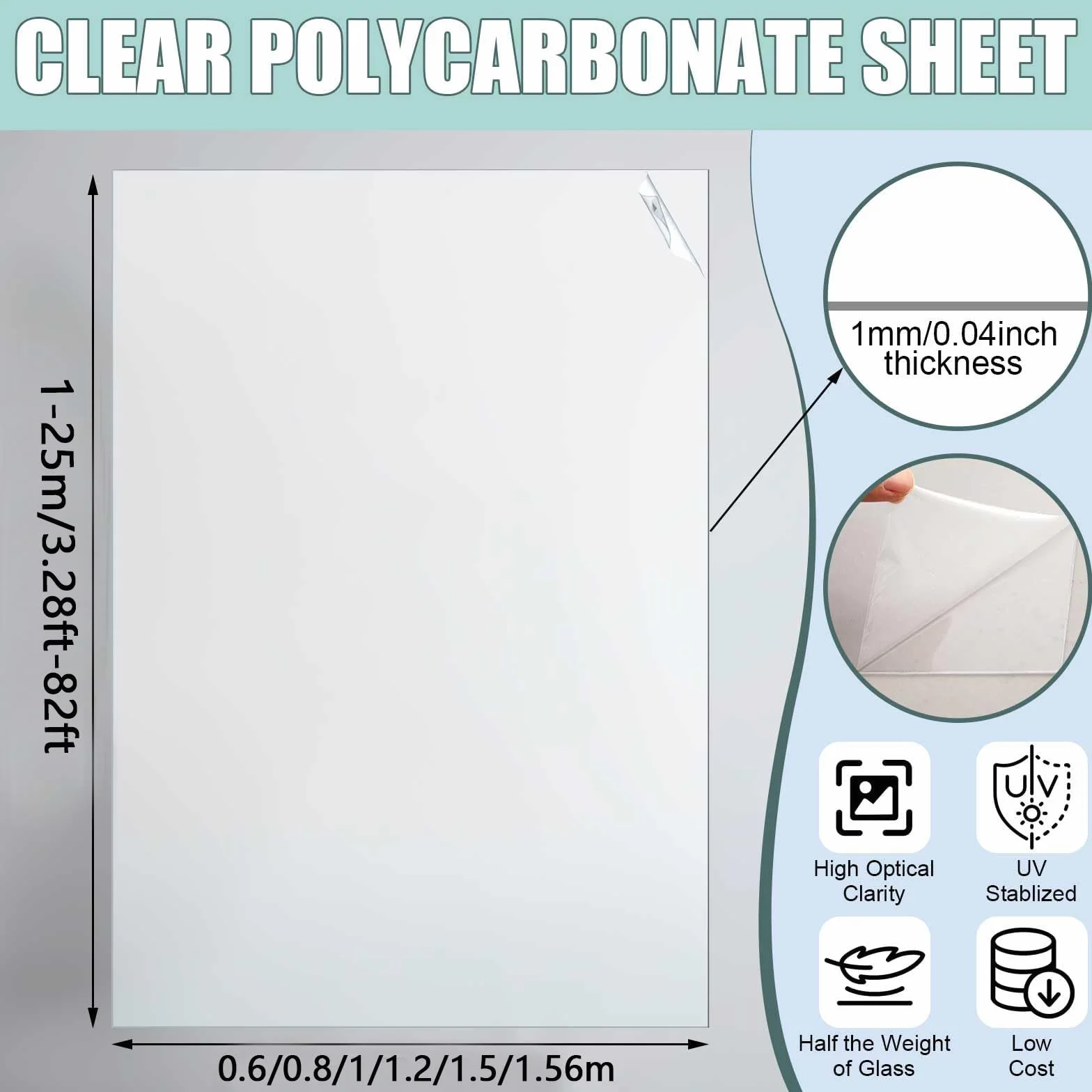 Plaque de Toit de Serre Polycarbonate 1x4m Tôles Toiture Isolantes Résistantes Vitrages Extérieurs