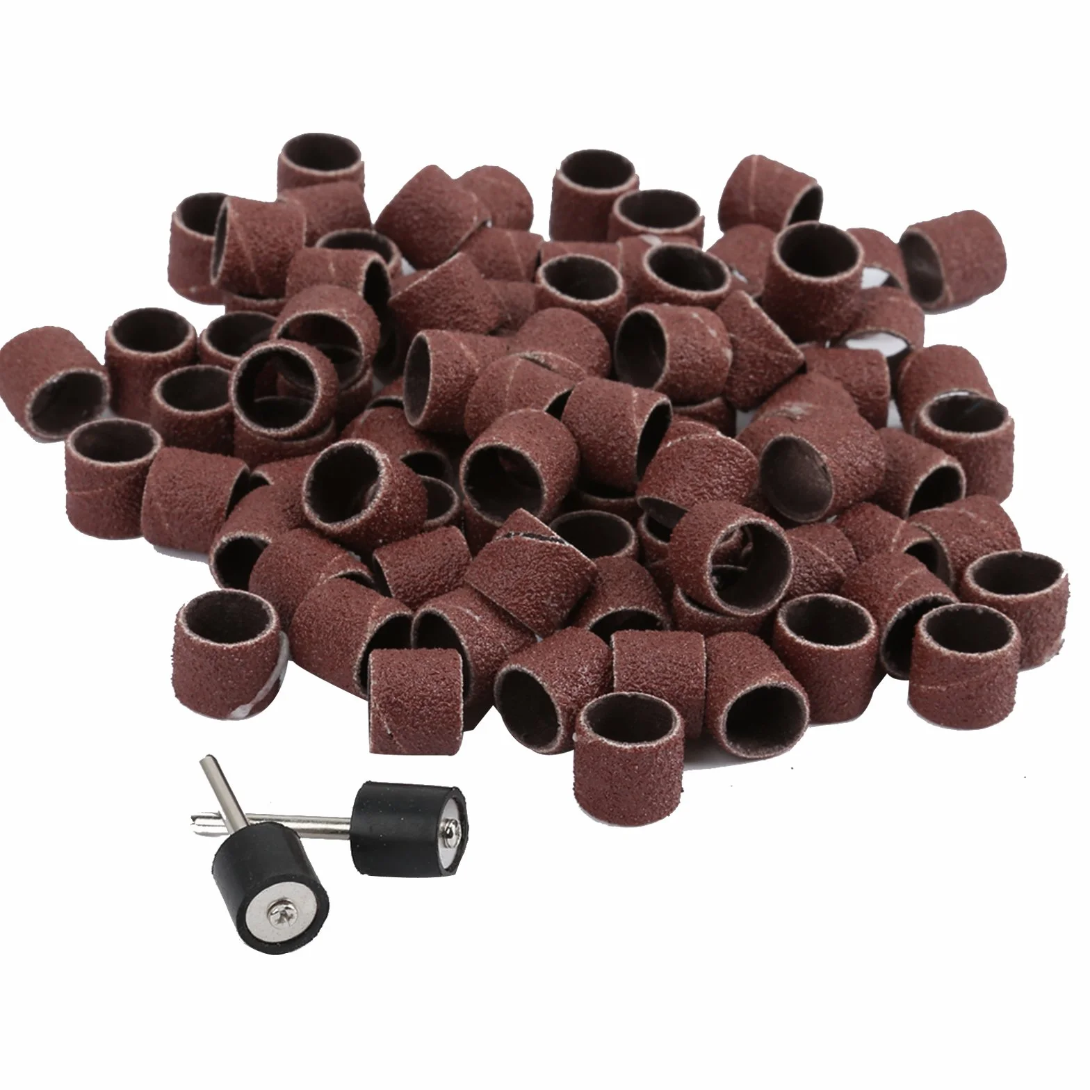 100Pcs Tambour de ponçage Bandes de Ponçage 1/2 (pouces) 80 Grit Sand Bands Shank Kit d'outils rotatifs avec 2 Pcs Mandriaux