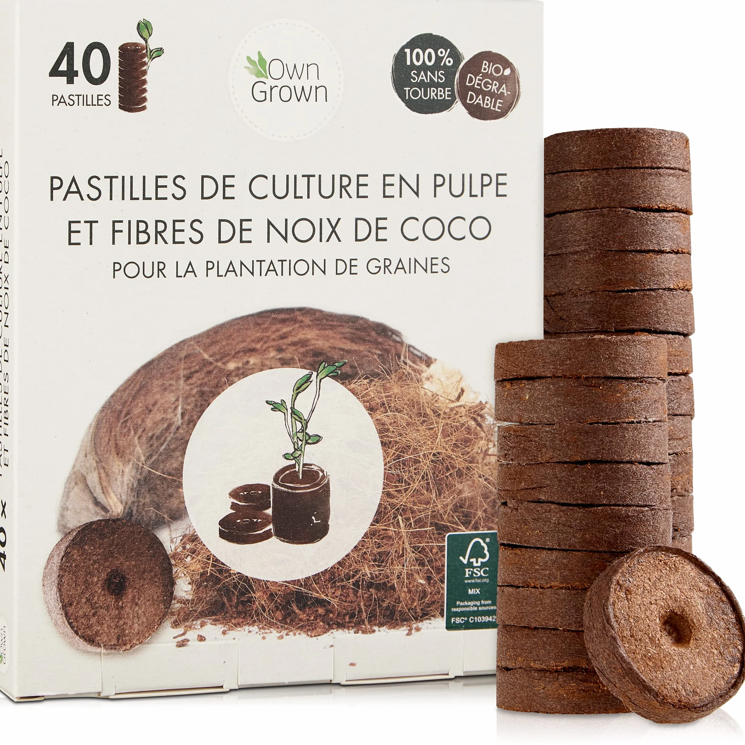 Lot de 50 Pastilles Coco Semis Fibre Naturelle 16.5x12.5x9cm Jardinage