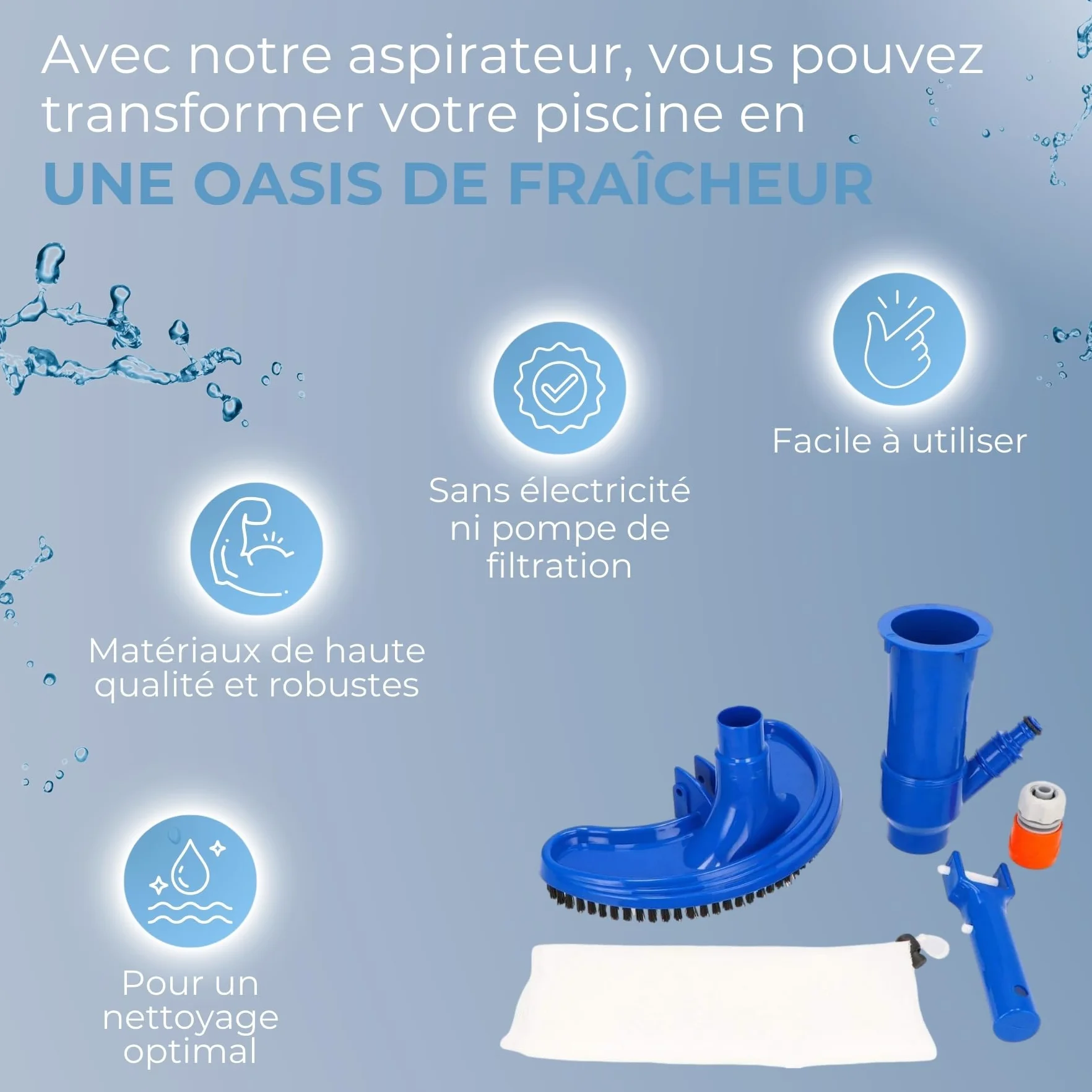 Aspirateur de Piscine Jet Vac avec Brosses Venturi à Raccorder au Tuyau d'Arrosage