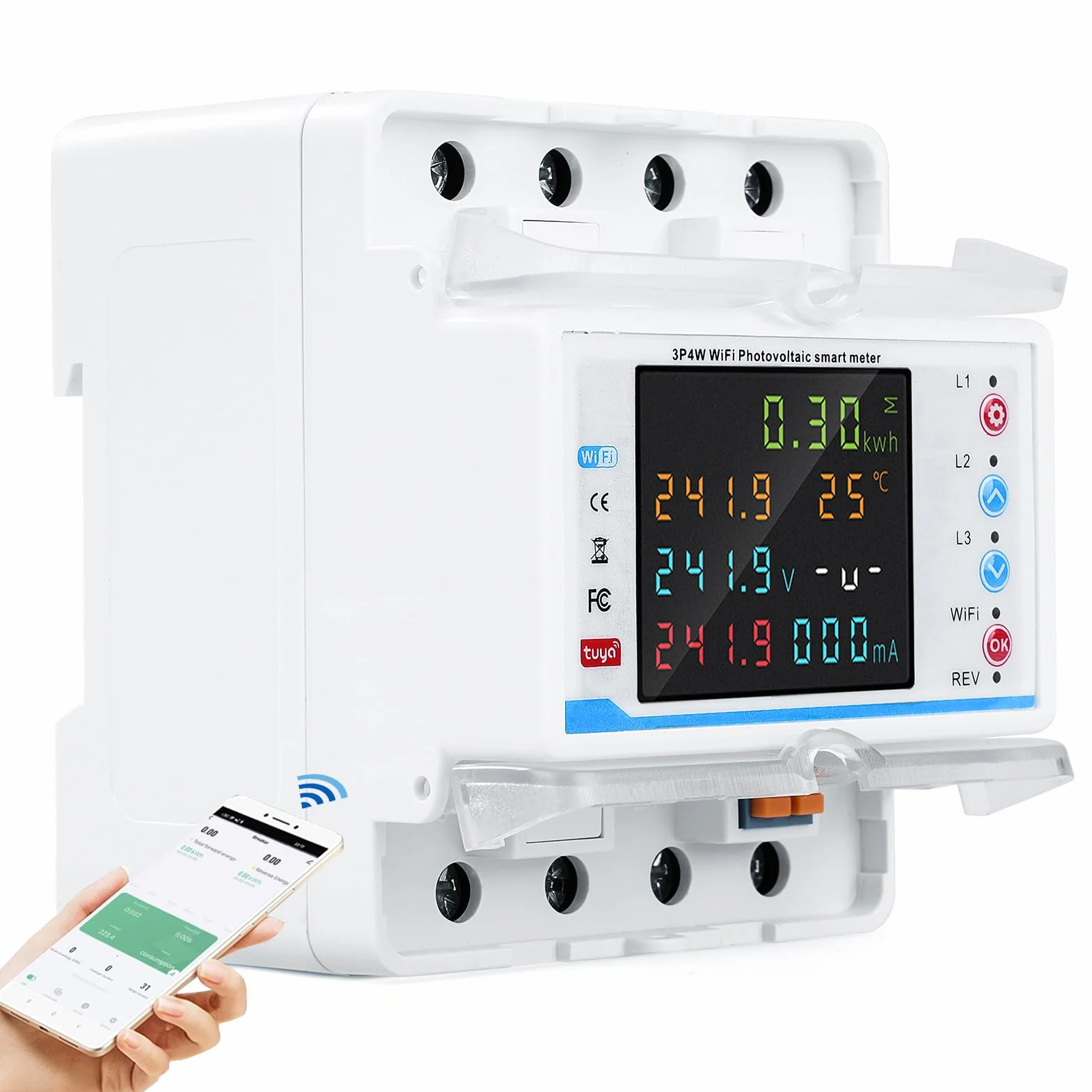 Wifi compteur electrique consommation triphasé 100A 380V AC Smart meter compteur électrique wifi bidirectionnel avec contrôle du temps/protection contre les surtensions/surintensités.