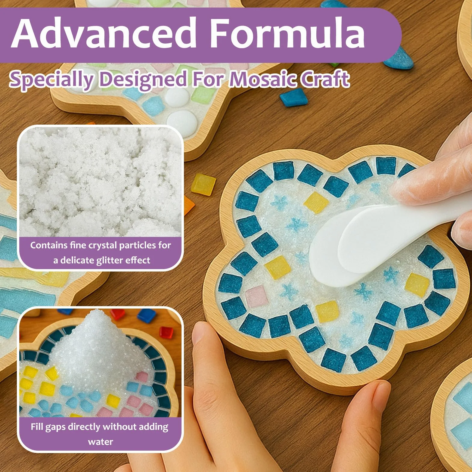 1DFAUL 200 g joint cristal mosaïque pour loisirs créatifs, outils pour mosaïque, contraste de couleur élevé, jointoiement direct, convient aux carreaux de aux projets de bricolage (blanc)