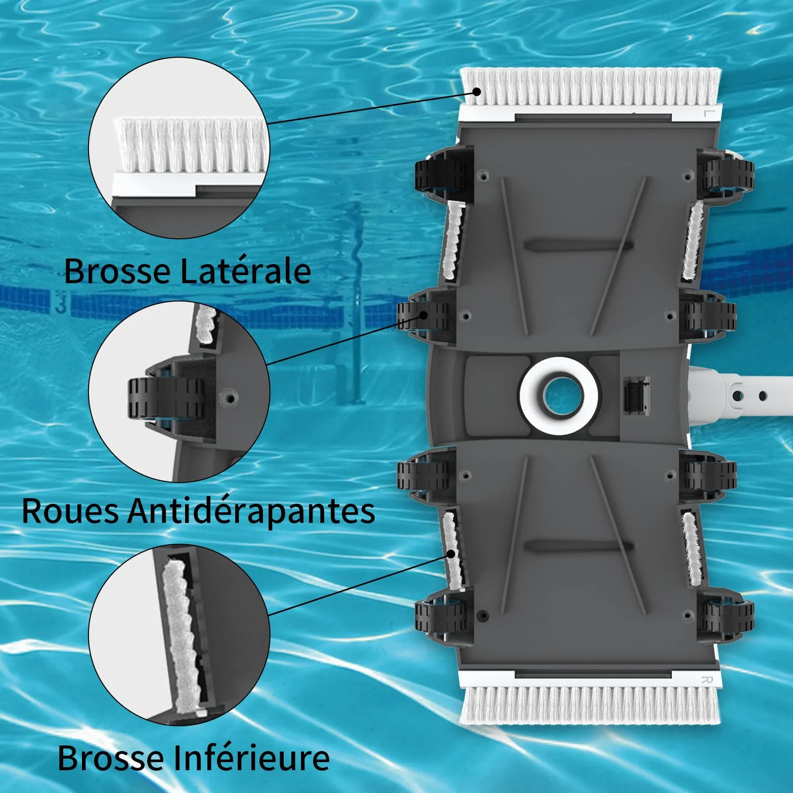Tête d'Aspirateur Lestée pour Piscine, 45 cm, Balai Rotatif Flexible