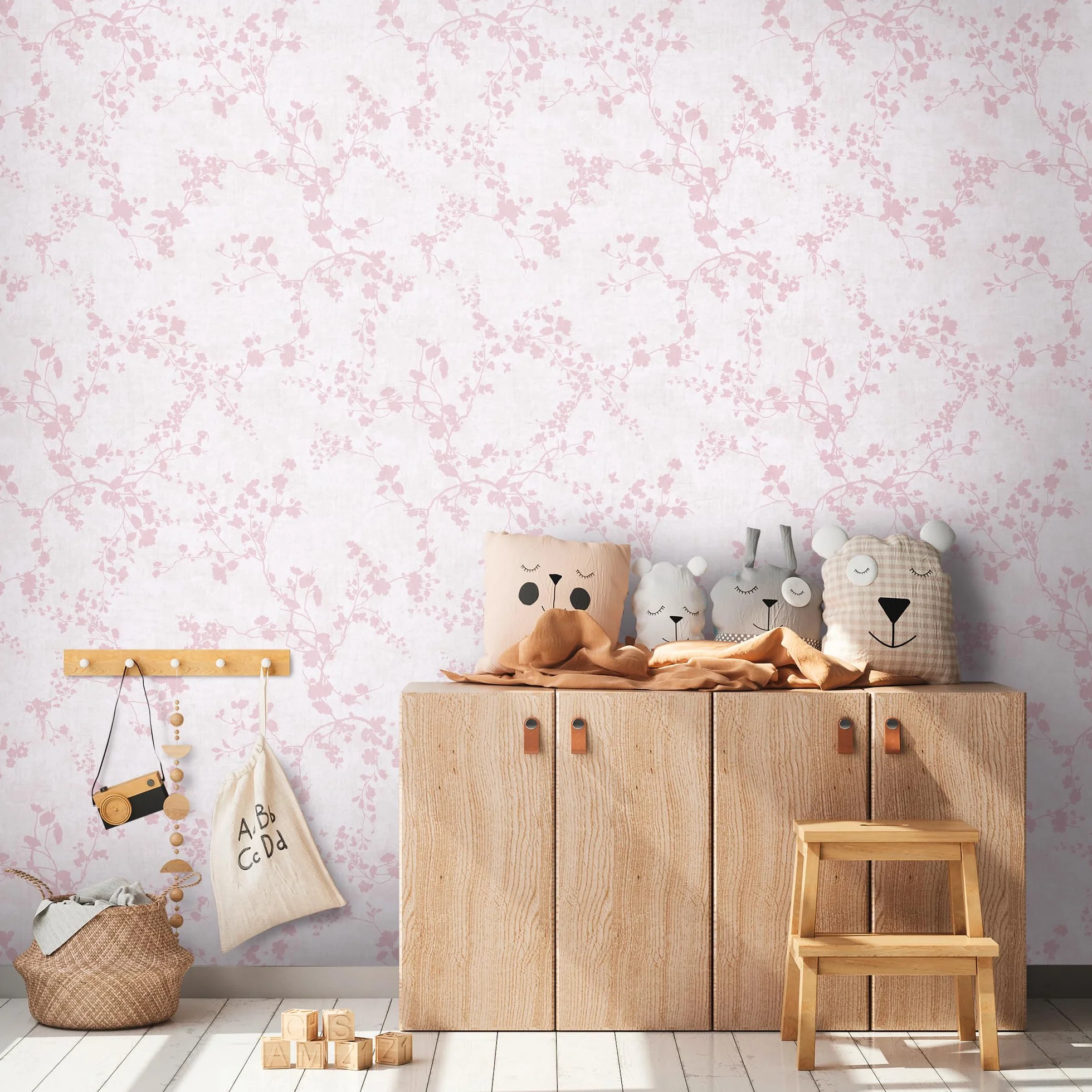 A.S. Création papier peint intissé à motif pour enfants en crème, rosé – papier peint avec branches 10,05 x 0,53 m – 770791