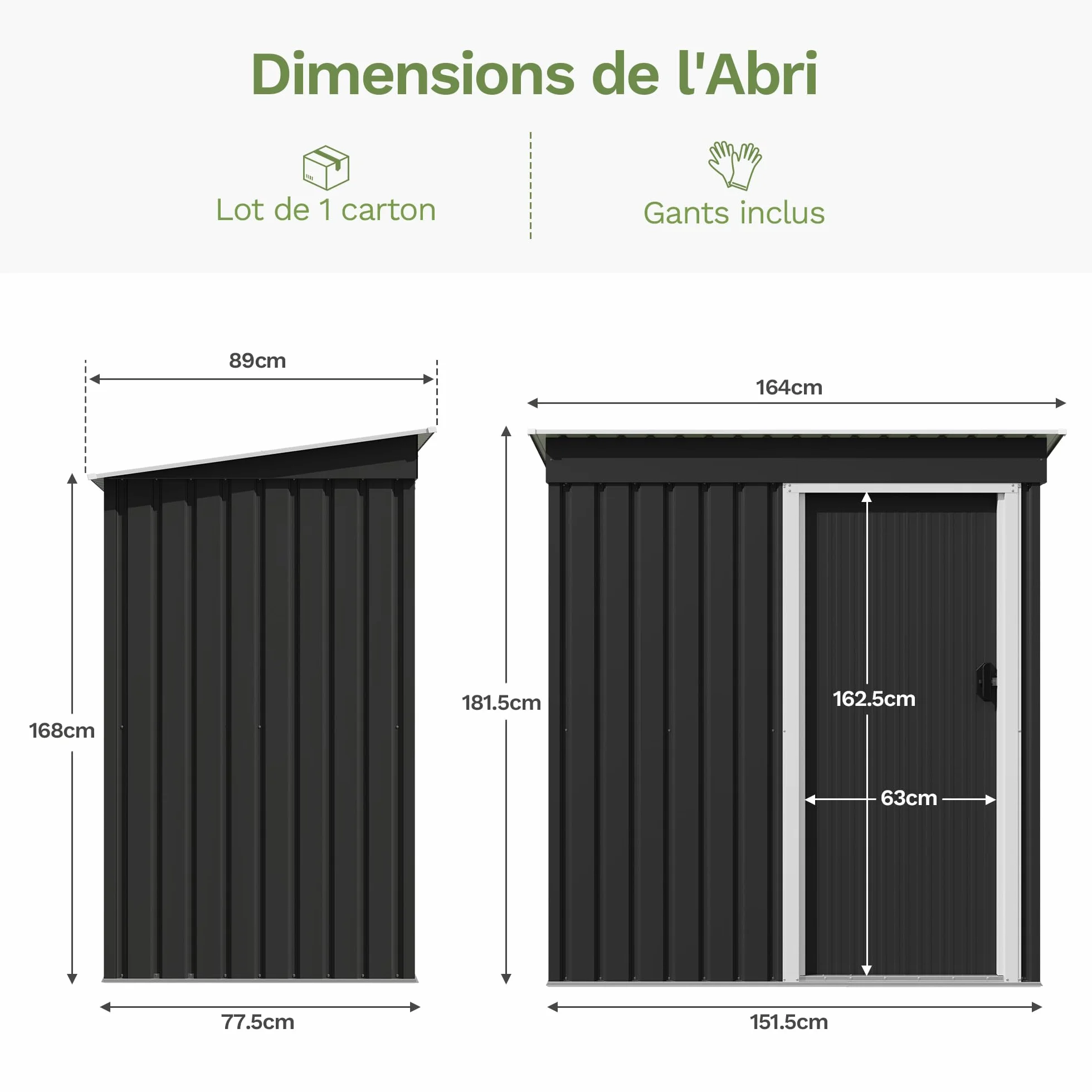 Devoko Abri de Jardin métallique 5x3 ft, Rangement extérieur ventilé résistant intempéries Noir