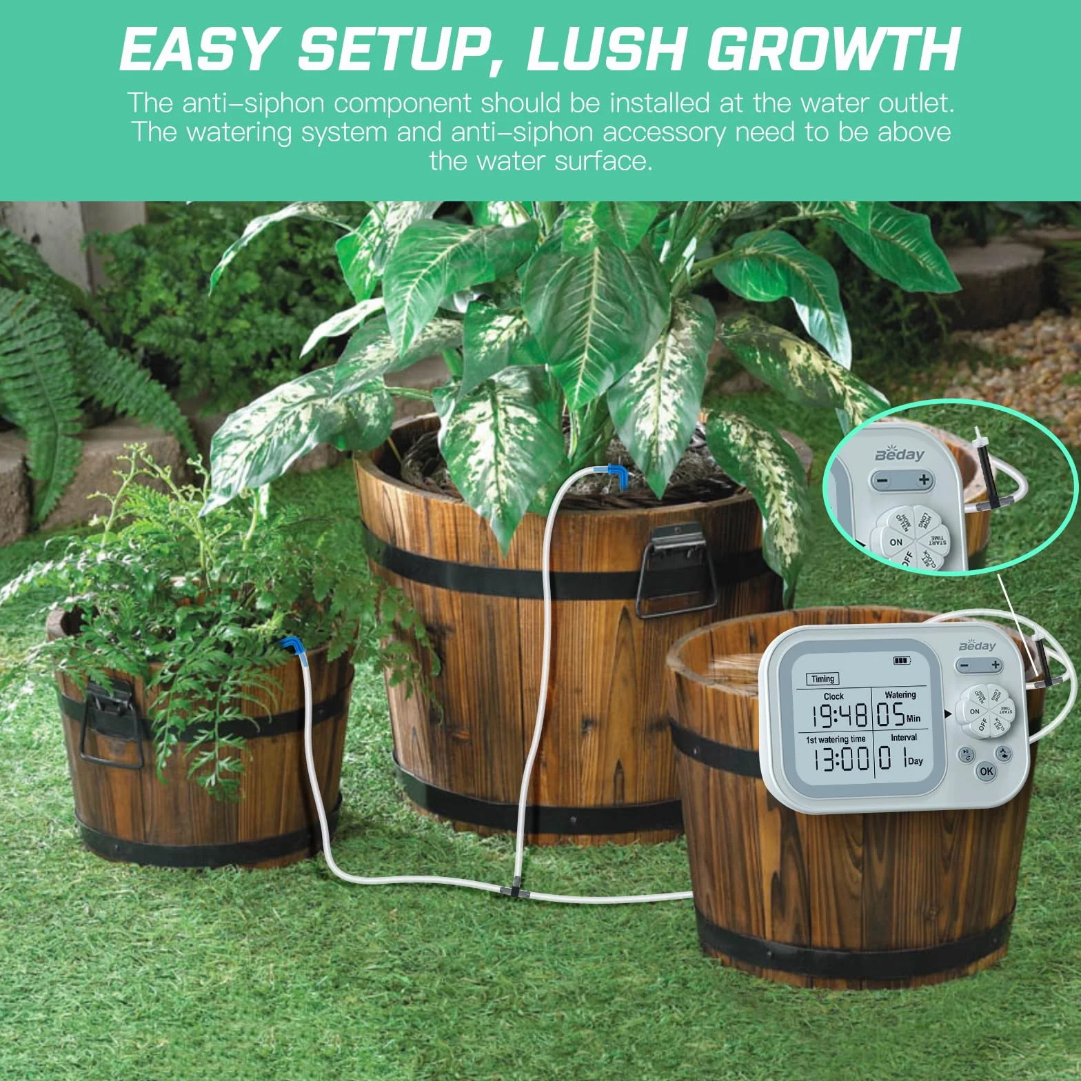 Système d'arrosage automatique goutte à goutte pour 15 plantes avec minuterie et détection d'humidité