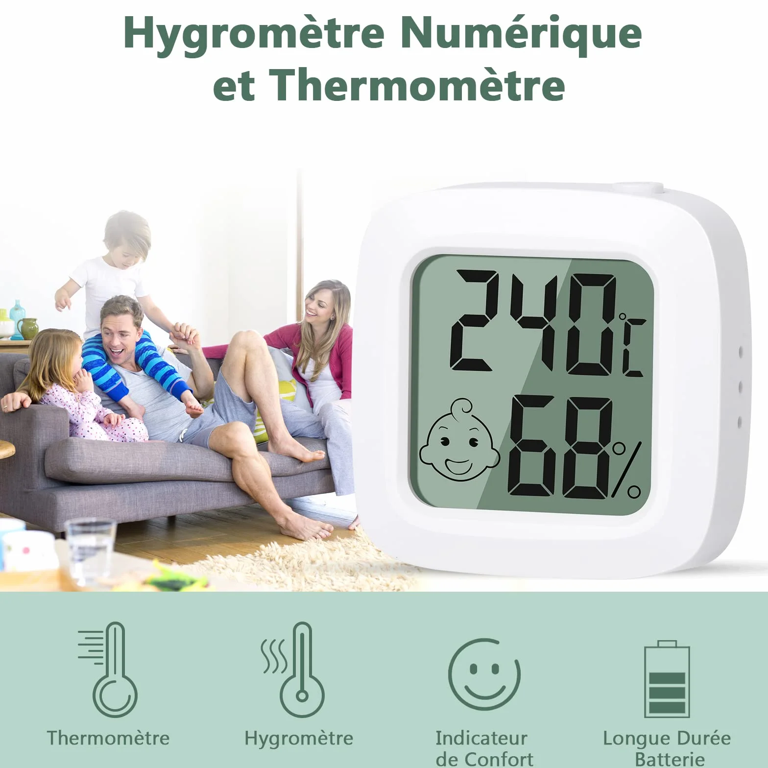 Vinabo Thermomètre Hygromètre Numérique Intérieur Haute Précision avec Indicateur de Confort 2 Pièces