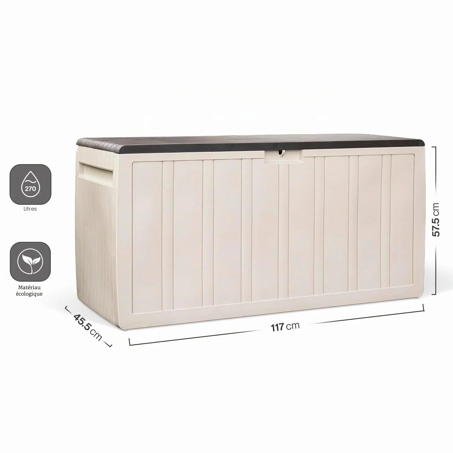 Kreher XXL Coffre à coussins Boîte de rangement Leonardo 270 L crème-blanc robuste lavable