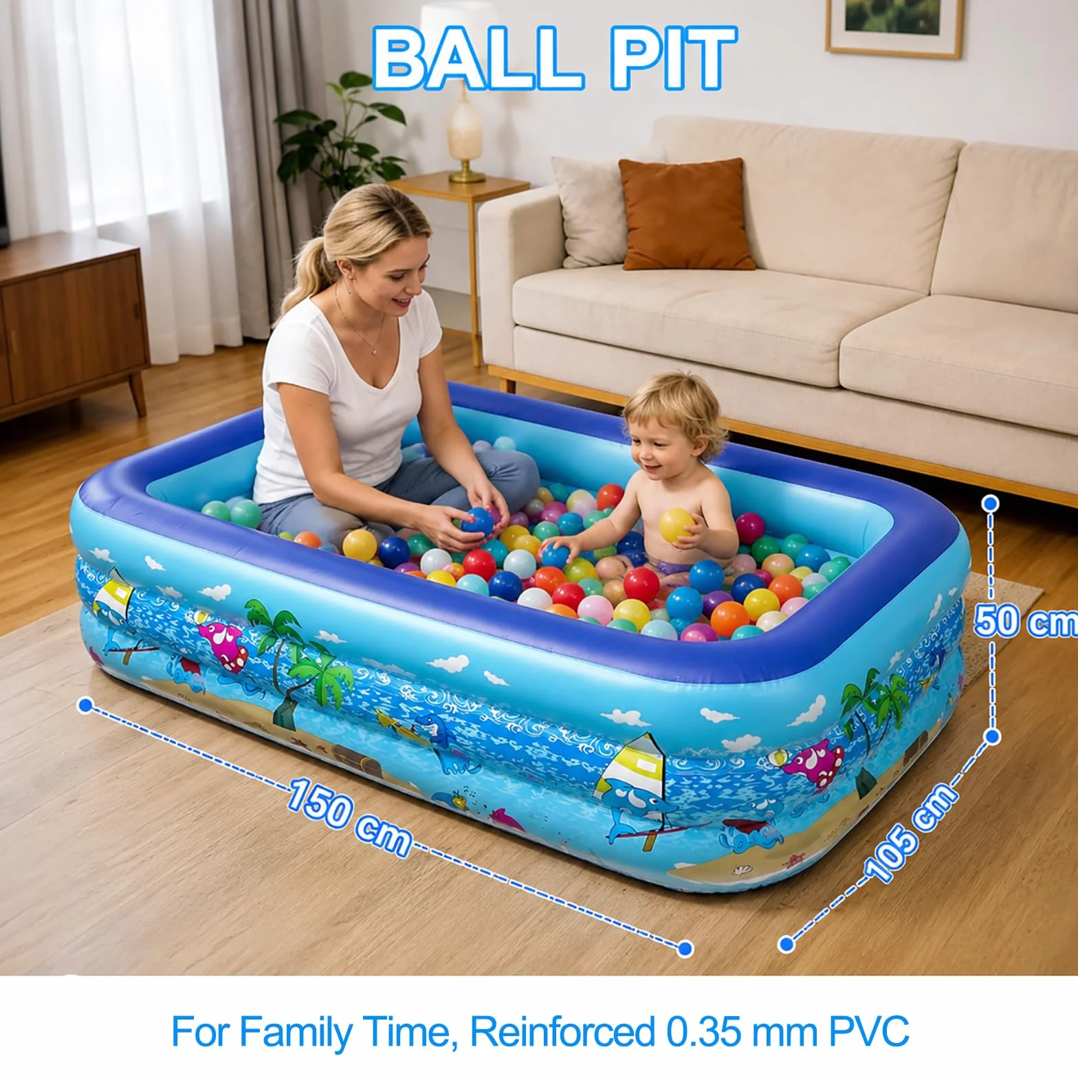Piscine Gonflable 150 x 105 x 50 cm Fond Antidérapant pour Adultes et Animaux