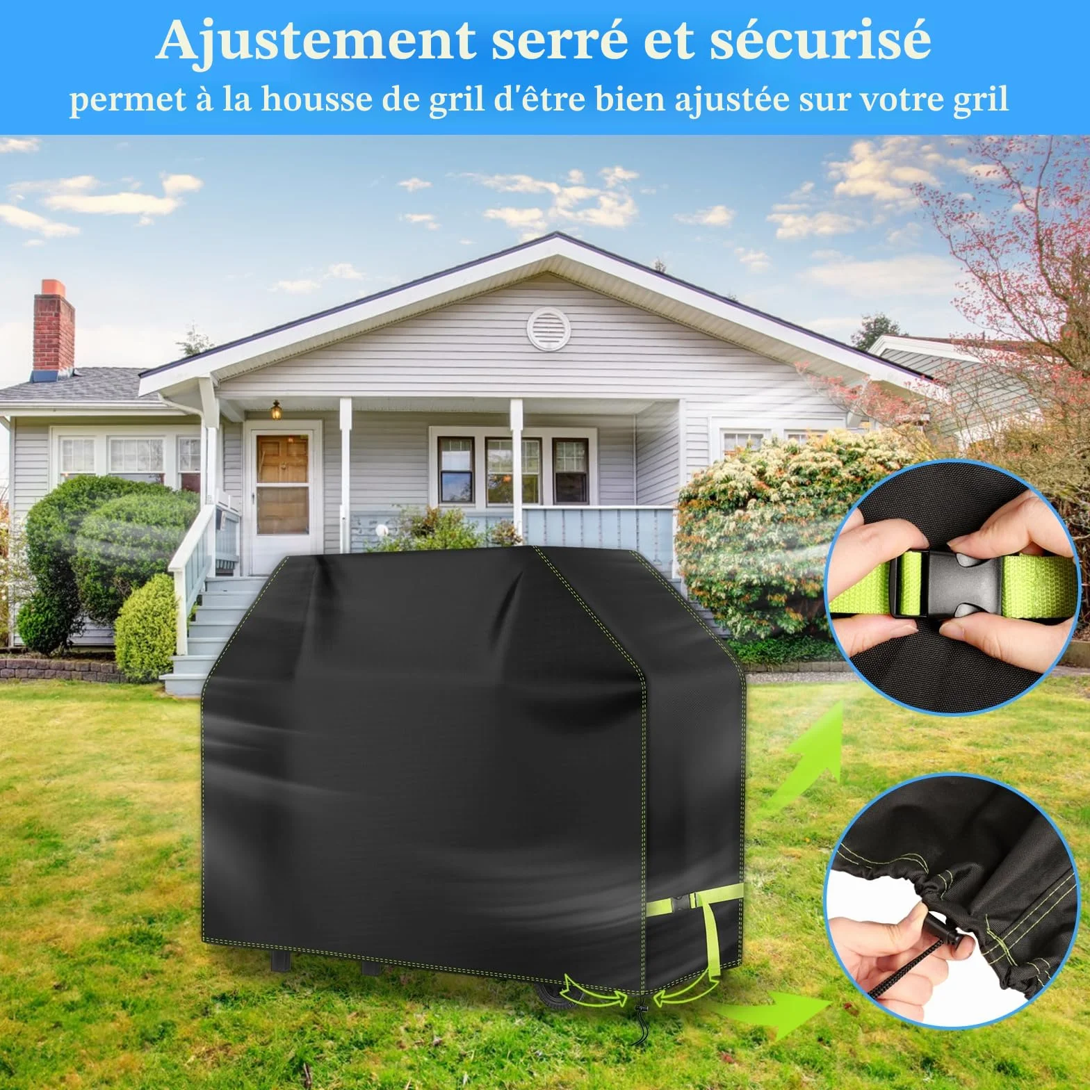 Housse Barbecue Exterieur 420D Oxford Imperméable 117 x 66 x 117 cm Anti-Vent Protection