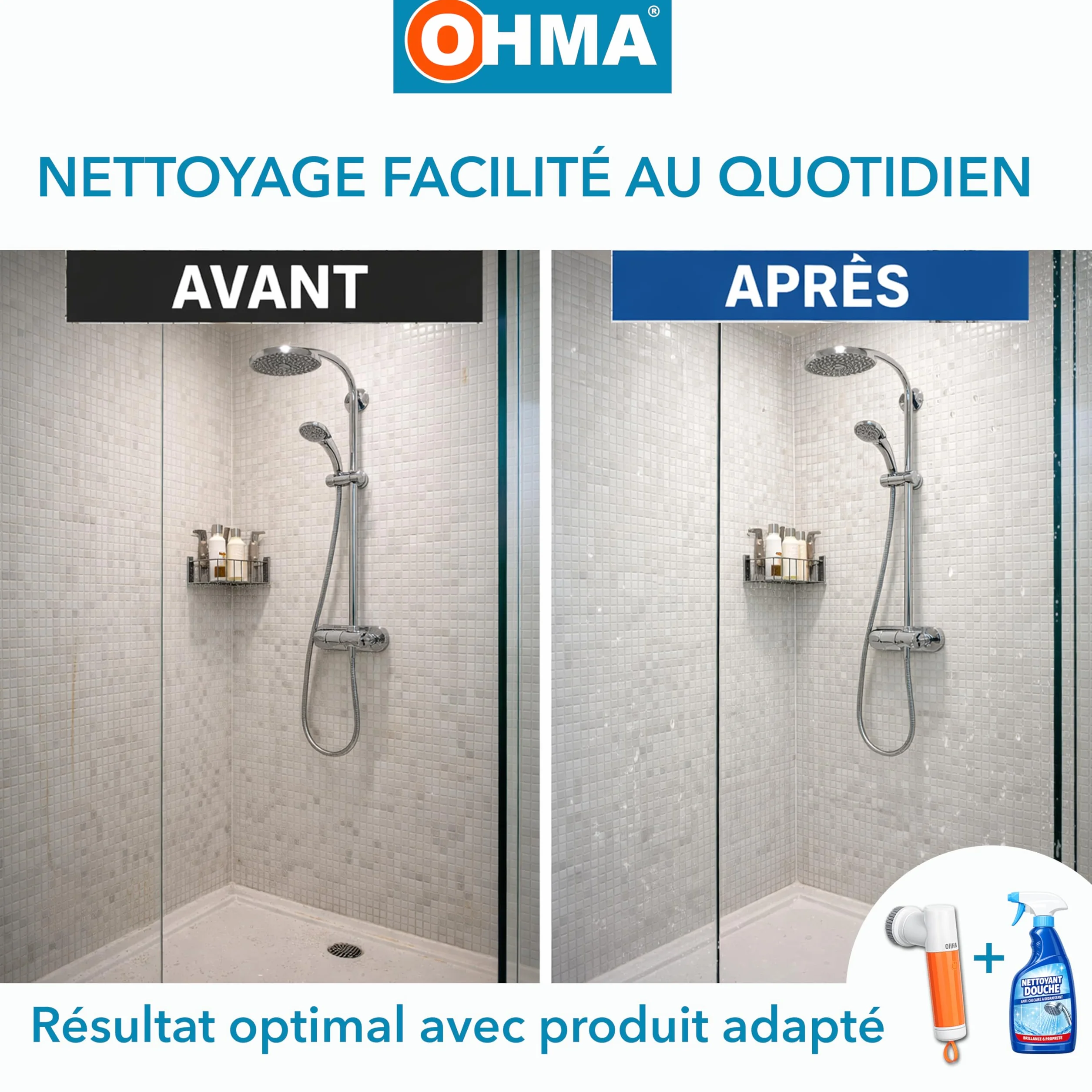 OHMA Brosse Électrique Rotative – 6 Têtes – Jusqu'à 2h30 d'Autonomie – Joints, Carrelage, Douche, Salle de Bain, Cuisine – Étanche IPX7 – USB-C – Garantie 3 Ans
