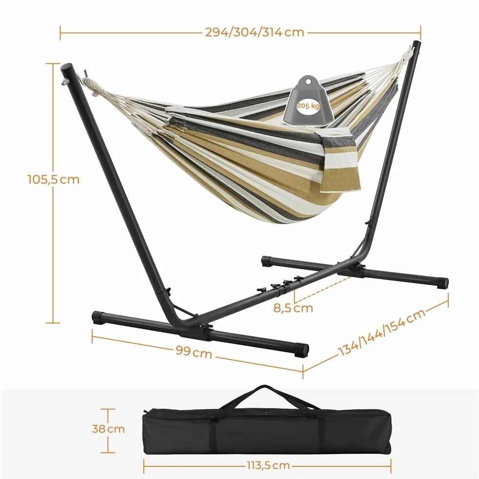 Yaheetech Hamac sur Pied 205 kg Longueur Réglable 294/304/314cm 1-2 Personnes avec Sac de Transport Jardin Camping