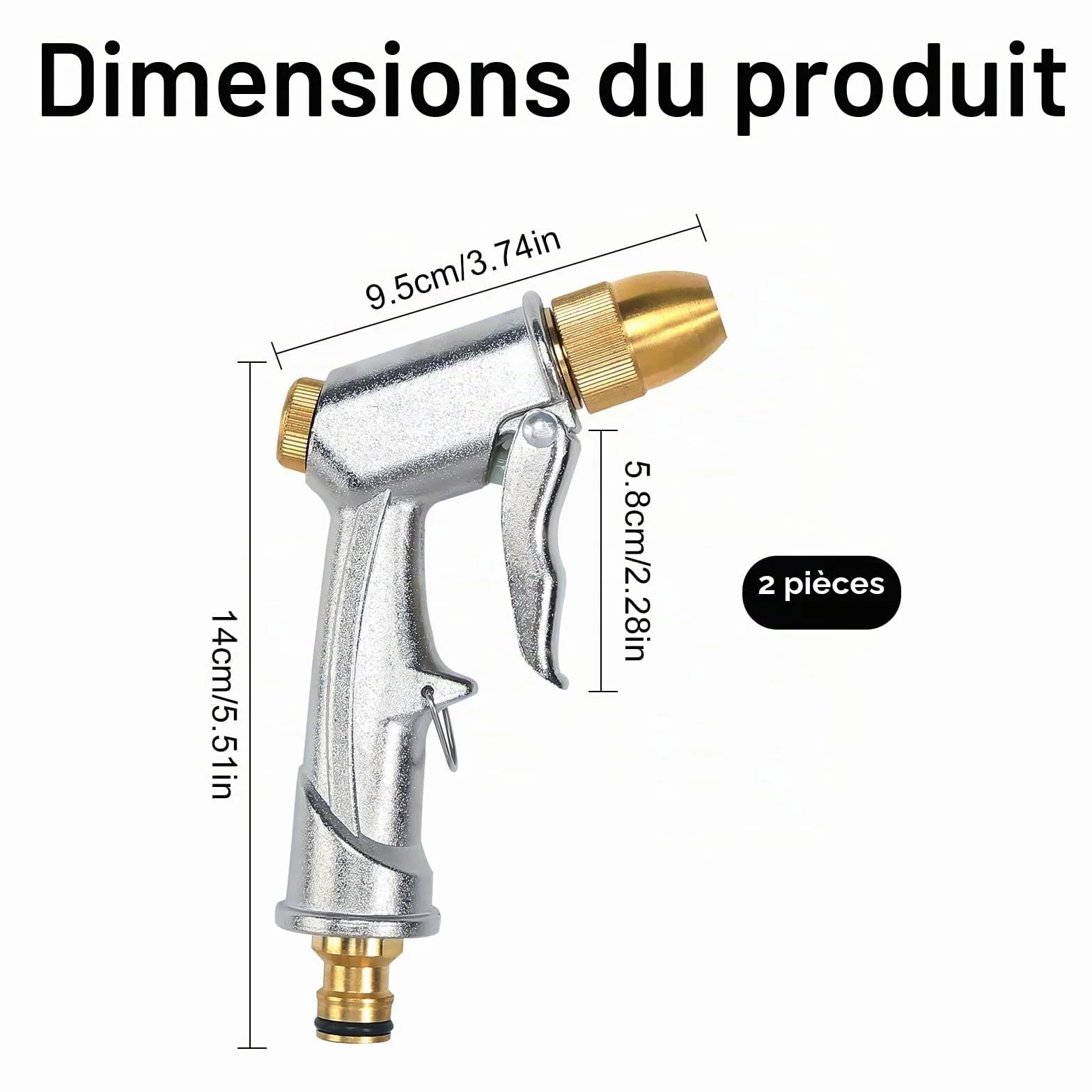 Pistolet pulvérisateur en métal pour tuyau d'arrosage résistant, lavage de voiture et animaux domestiques