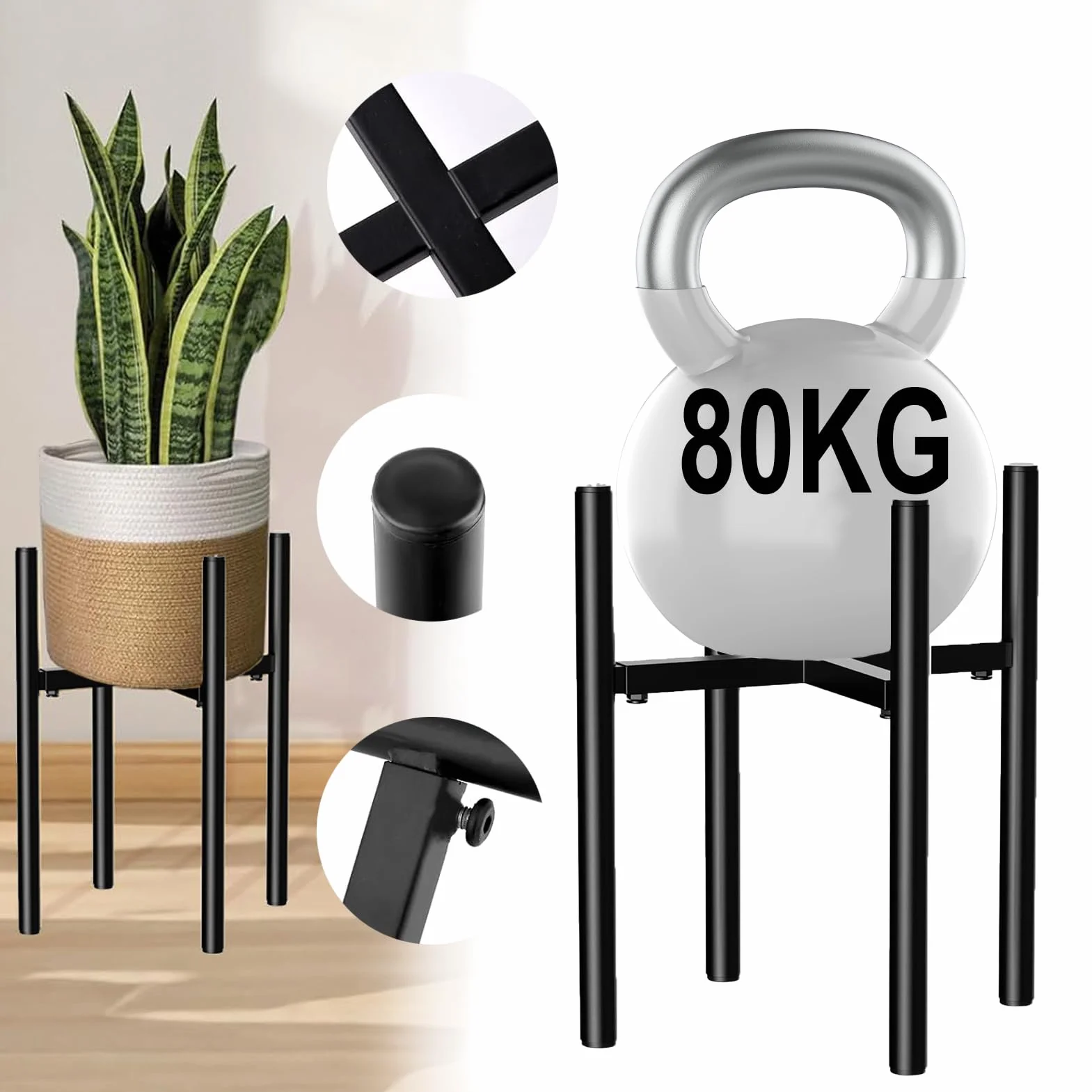 Support Plantes Intérieur Réglable 24-36 cm Noir Porte Métal Universel Pots 20-30 cm