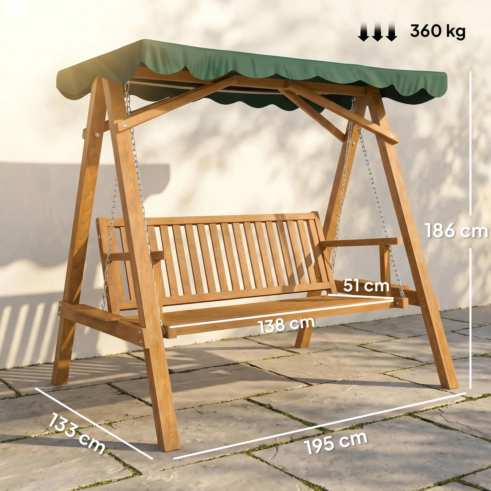 Outsunny Balancelle de Jardin 3 Places Toit imperméabilisé 360 Kg Bois de pin Vert