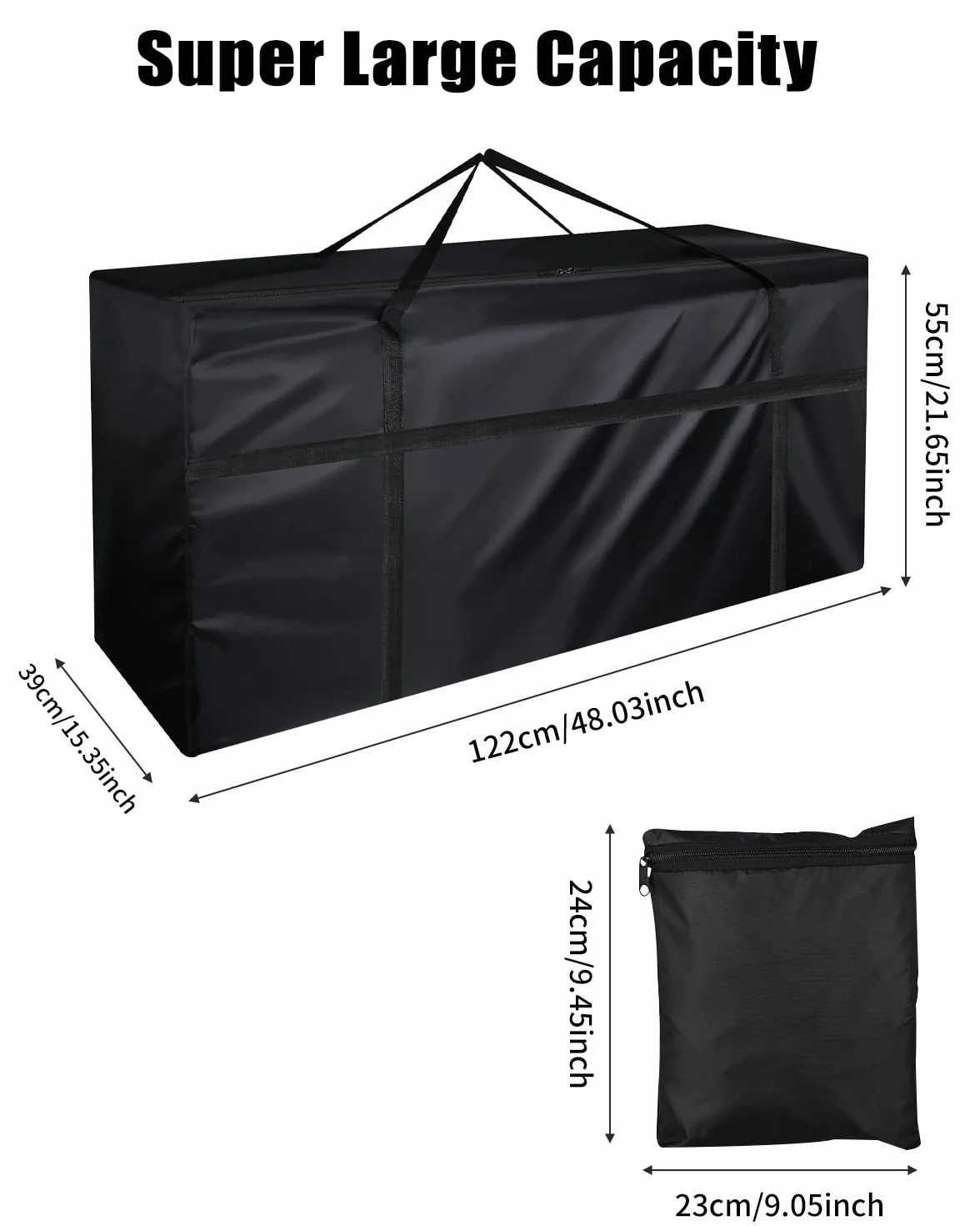Lot de 2 grands sacs de rangement en tissu Oxford 210D imperméables résistants aux UV 122 x 39 x 55 cm noir