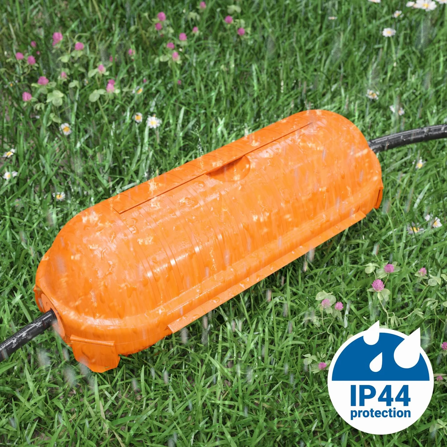 deleyCON Boîtier Protection Outdoor IP44 pour Cordon Alimentation Rallonge étanche Anti-éclaboussures pour Usage Externe Coffret Protection Gaine Couverture - Orange