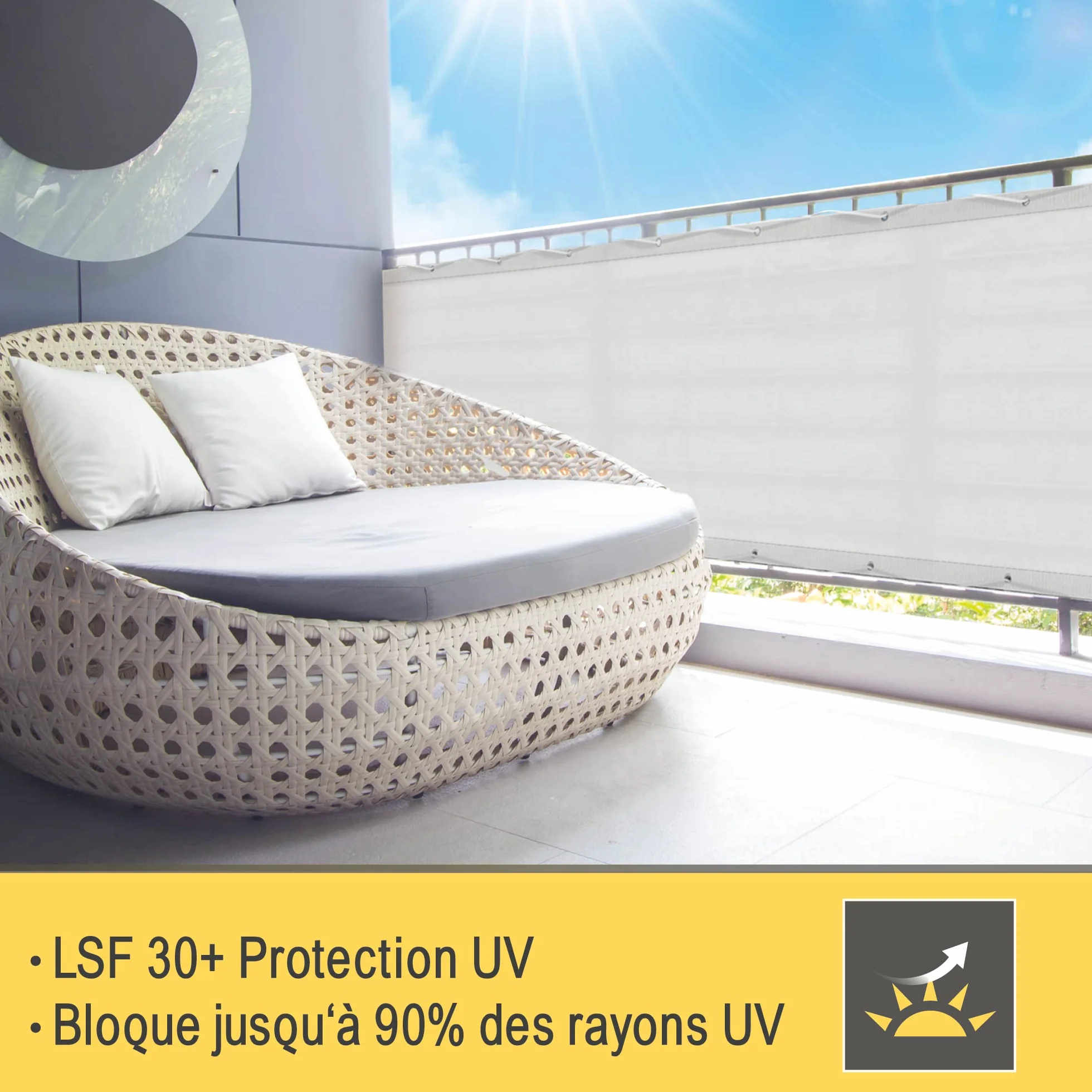 Sol Royal Brise Vue Balcon Extérieur PES SolVision PB2 90x300 cm Blanc Protection UV 160 g/m²