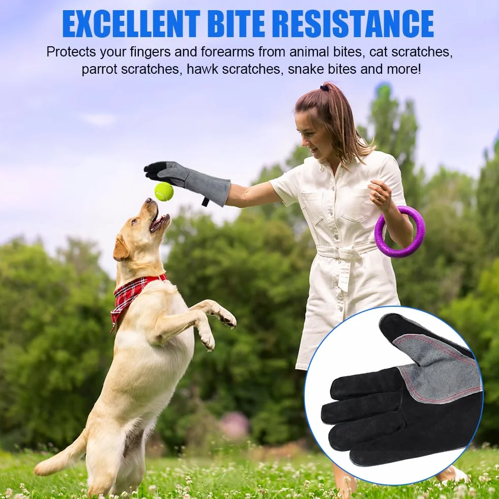 Gants de Barbecue en Cuir Anti Chaleur Épaississement Résistant au Feu pour Four Soudure Cheminée Jardinage Gris