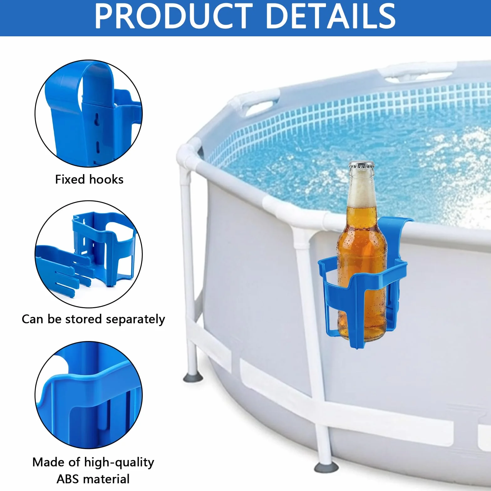 Lot de 4 Porte Gobelets pour Piscine, Support Plastique au Bord du Bassin, Panier Détachable pour Boissons et Bière, Accessoires Multifonctionnels Piscines Hors Sol