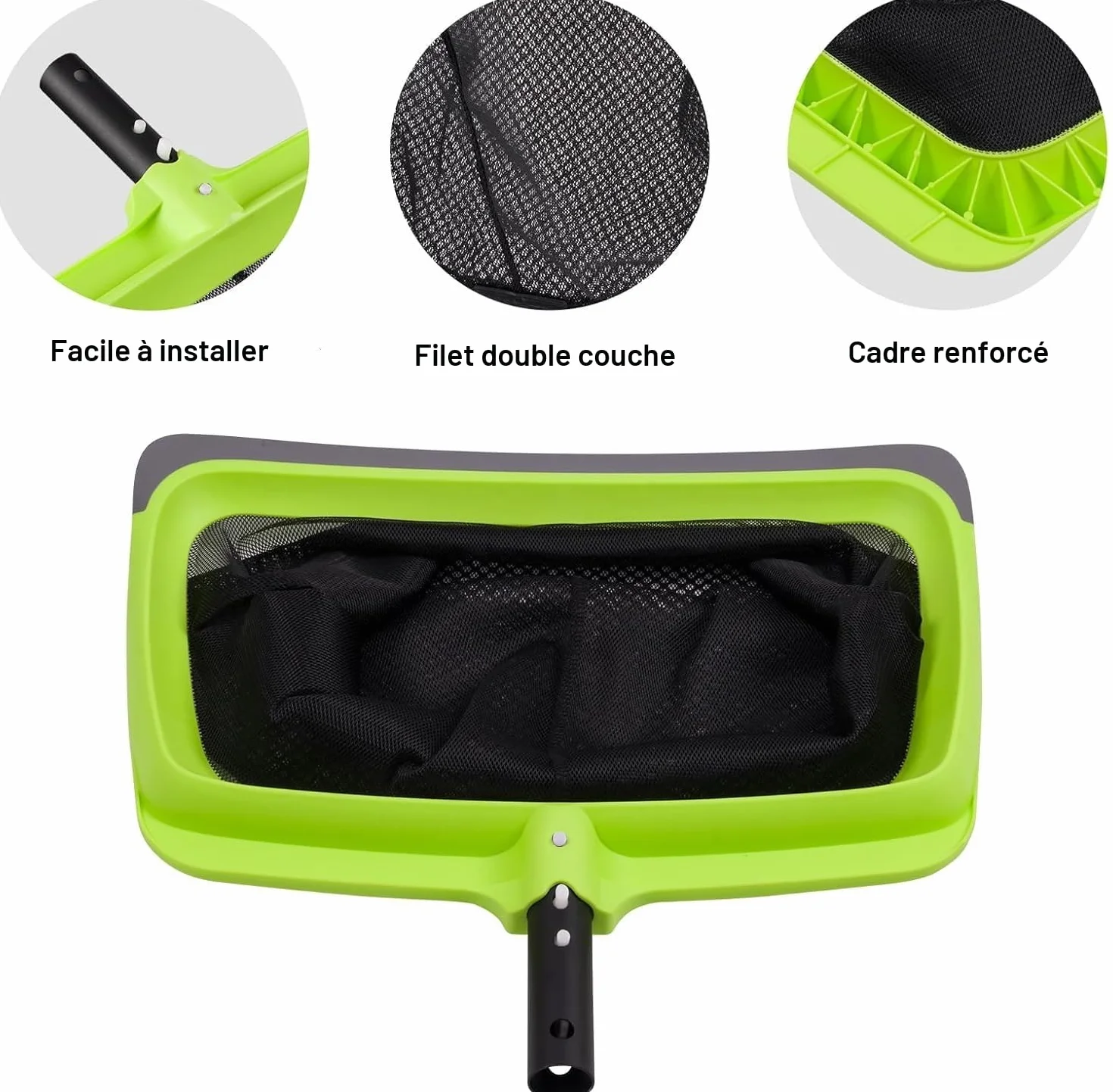 Épuisette de fond de piscine - Lame en caoutchouc et cadre renforcé - Double couche