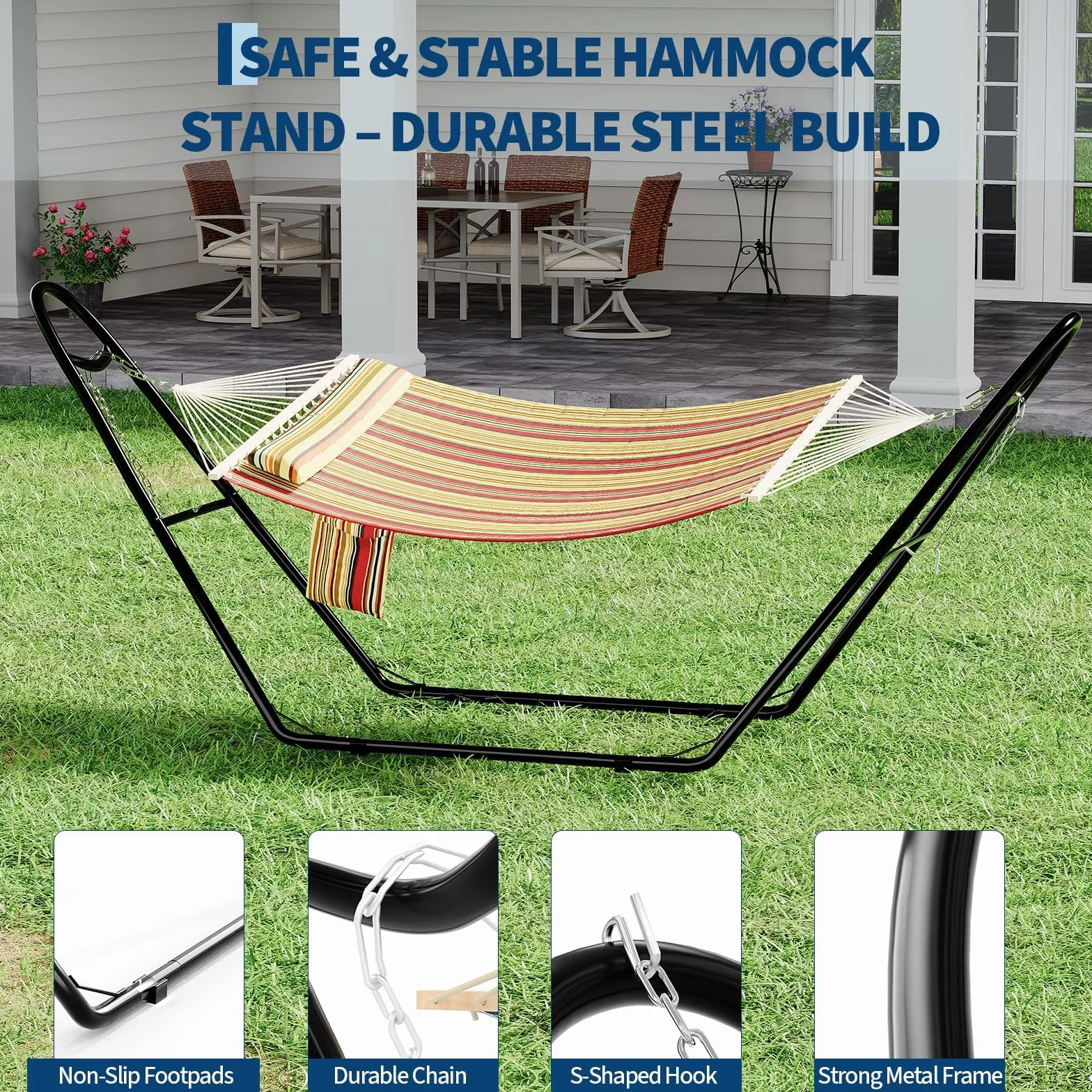Support Universel pour hamac Double 250 kg 2,7-4,2 m Noir