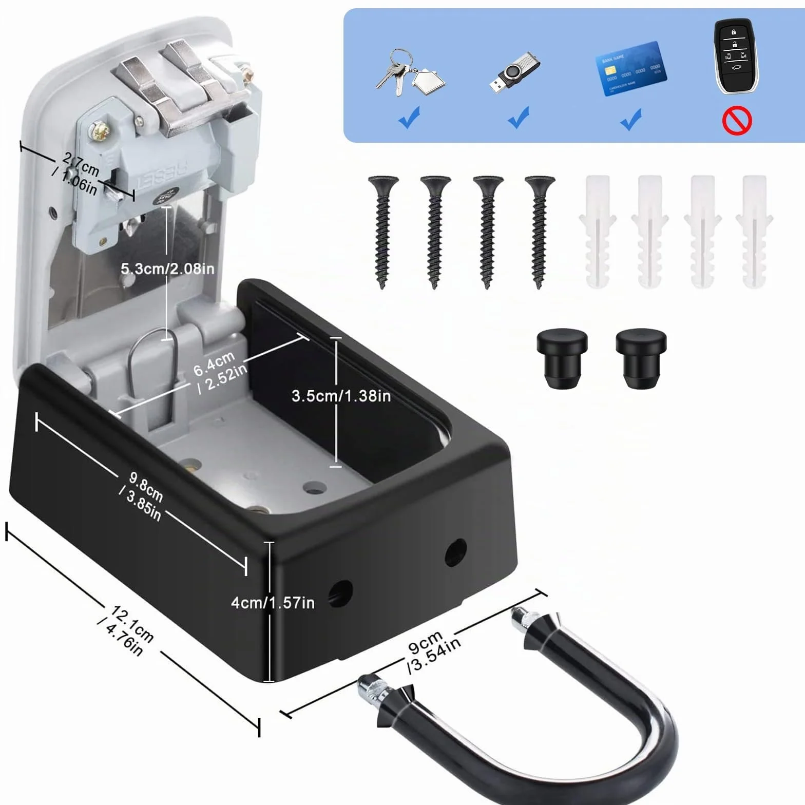 ZHEGE Boite à Clé Portable avec Anse Amovible, Boîte à Clé avec Code 4 Chiffres, Gris