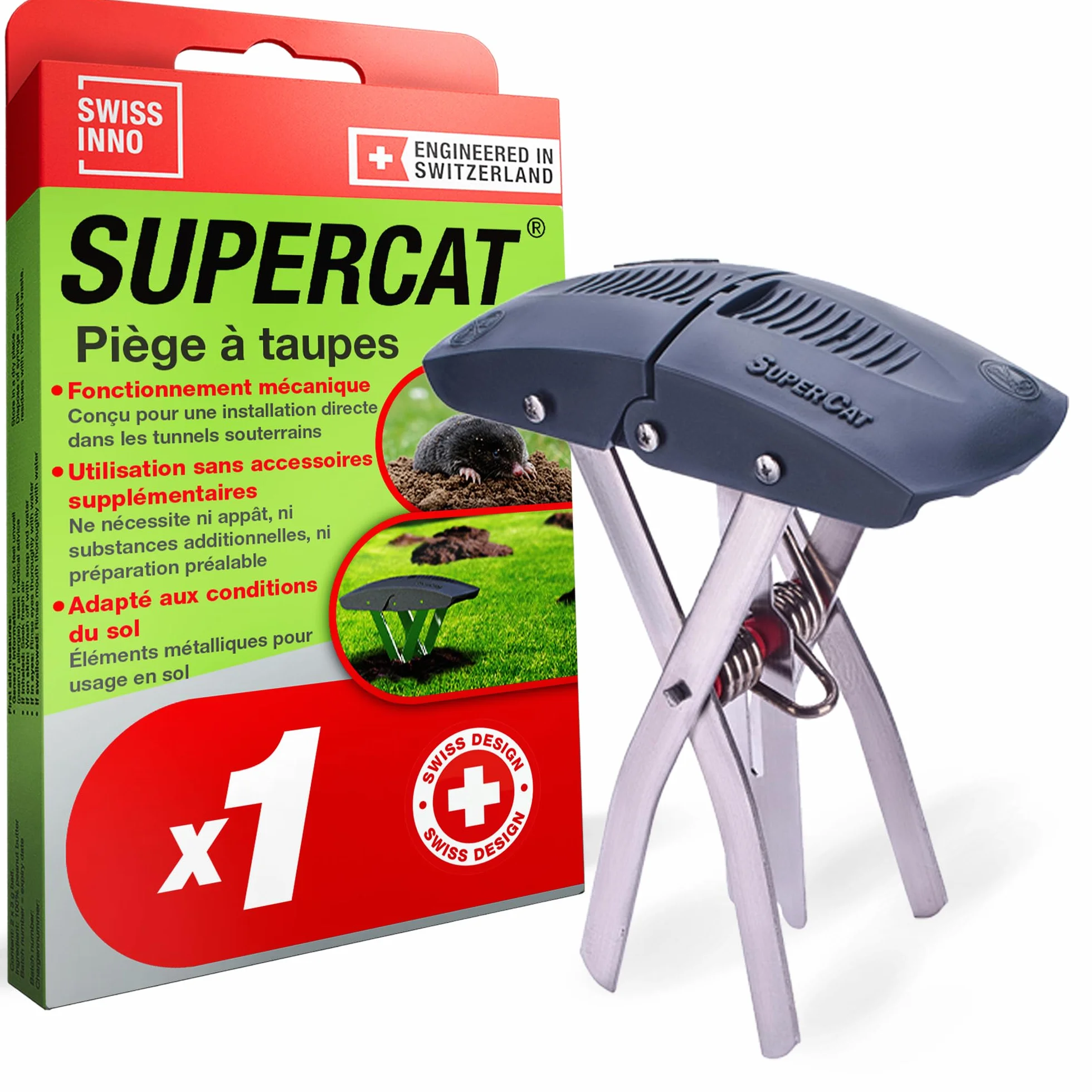 SWISSINNO SuperCat Piège à Taupe Ultra Efficace à Déclenchement Unique - 1 pièce