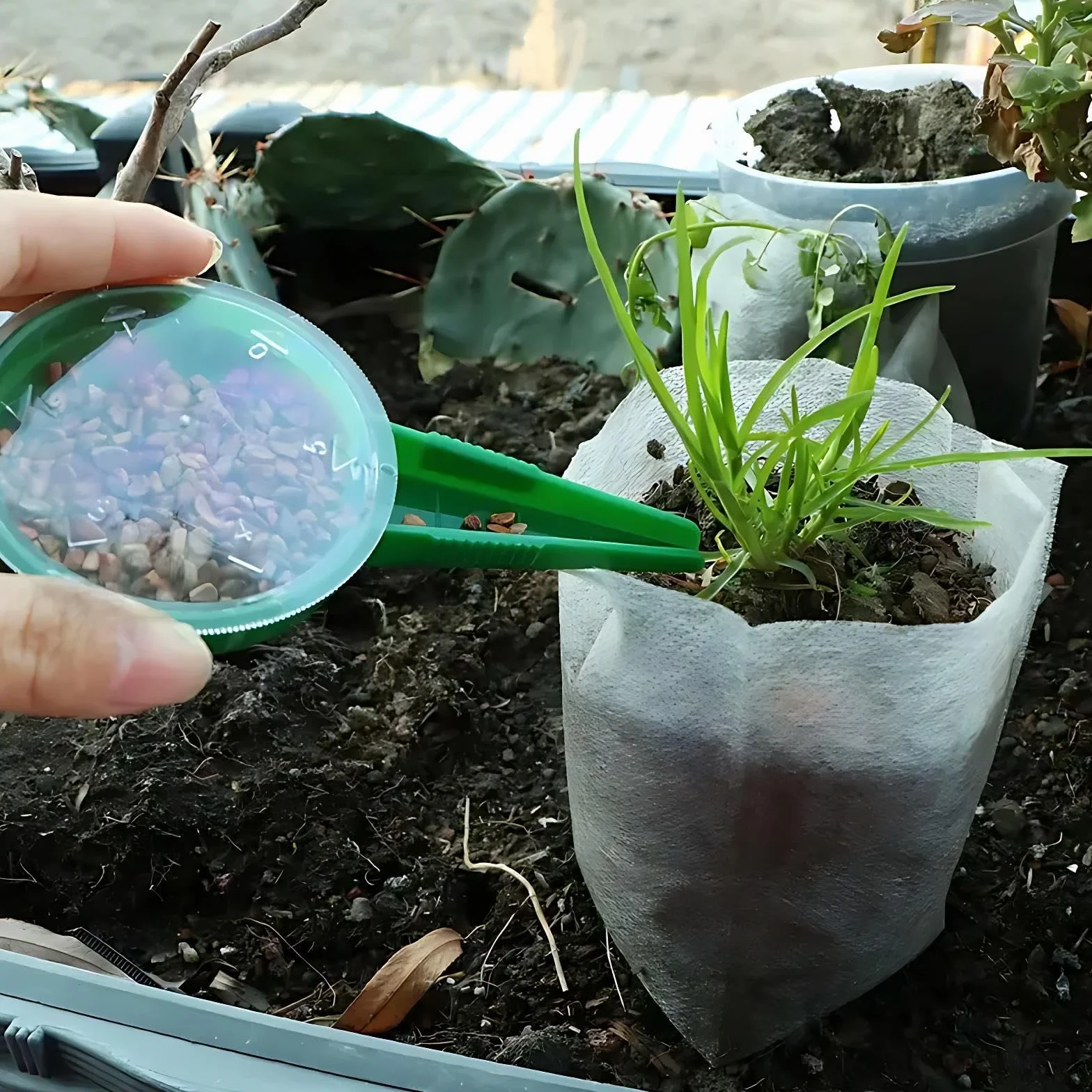Plastique Outil de Semis de Jardin, Distributeur de Semences Semeur avec Cadran 5 Réglages