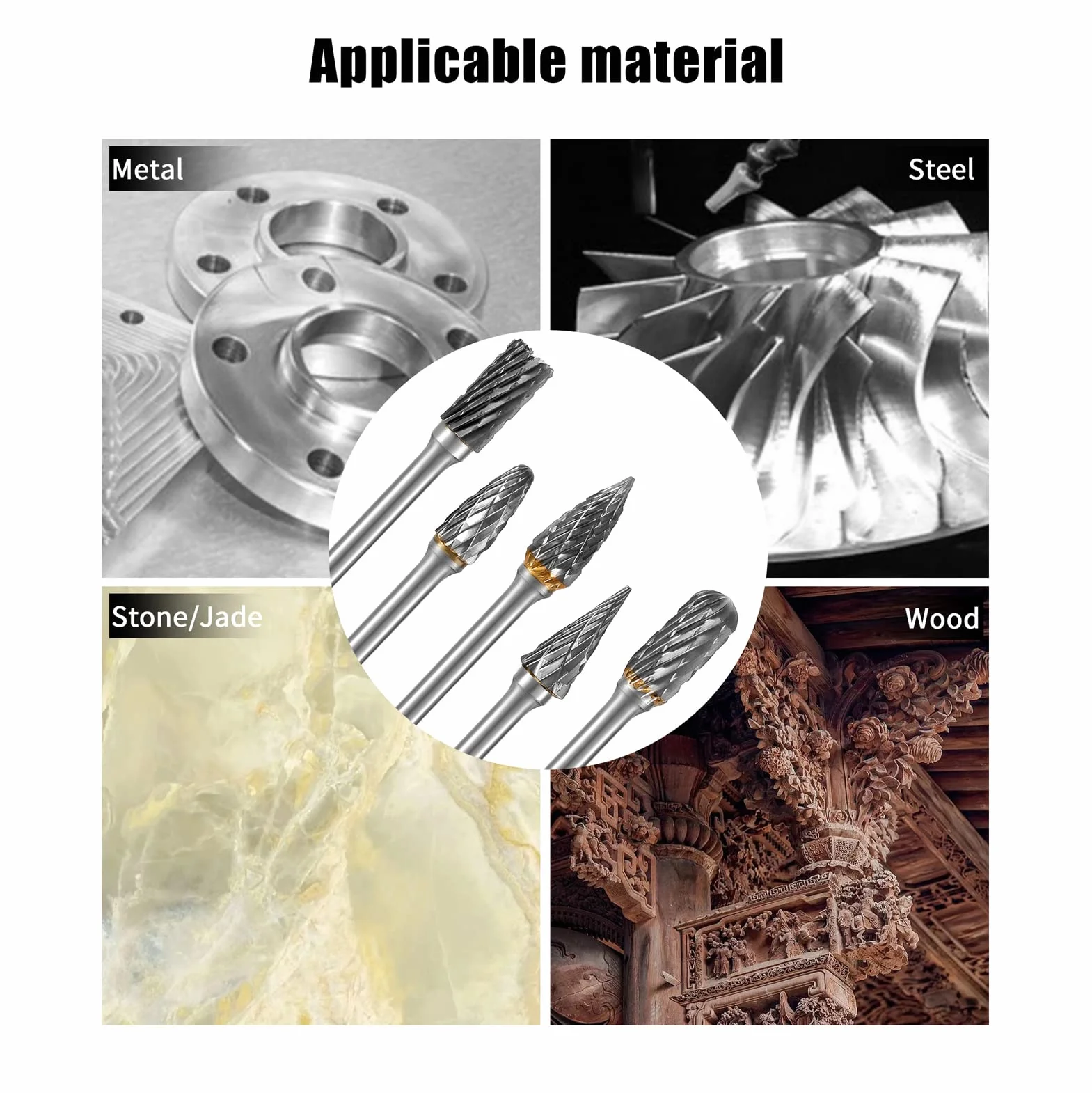 HPMAISON Lot de 10 Fraises Rotatives, Avec Tige de 3 mm et Longueur de Tête de 6 mm pour le Bricolage, le Travail du Bois, la Gravure, la Sculpture du Métal, le Perçage, le Polissage