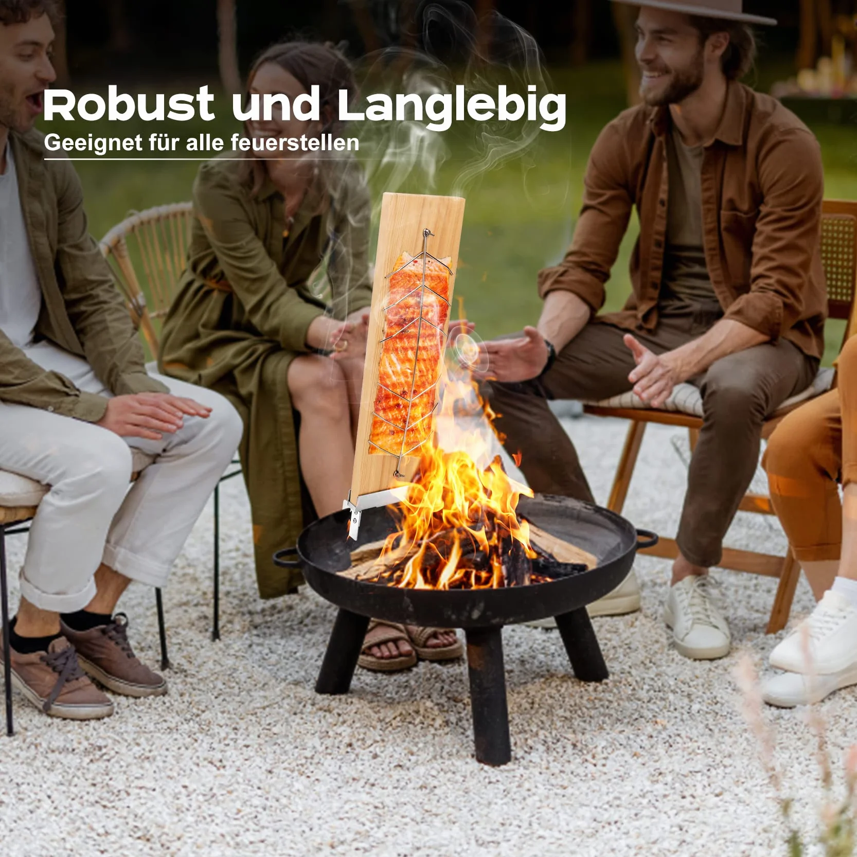 onlyfire Planche à Griller Saumon en Bois avec Support Réglable Acier Inoxydable pour Barbecue Extérieur, Double Face
