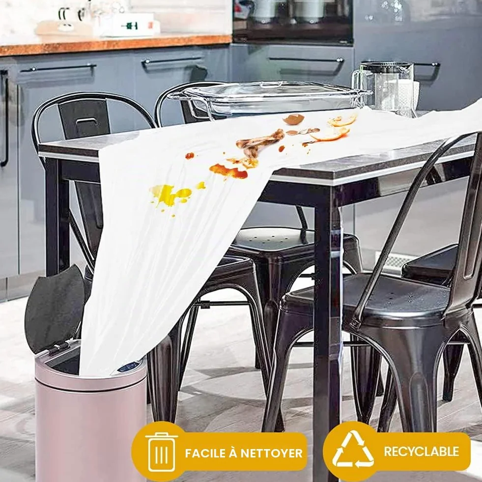 Nappes Jetables Imperméable 150 x 280cm PEVE Rectangulaires Blanche pour Fête Pique-Nique Barbecue