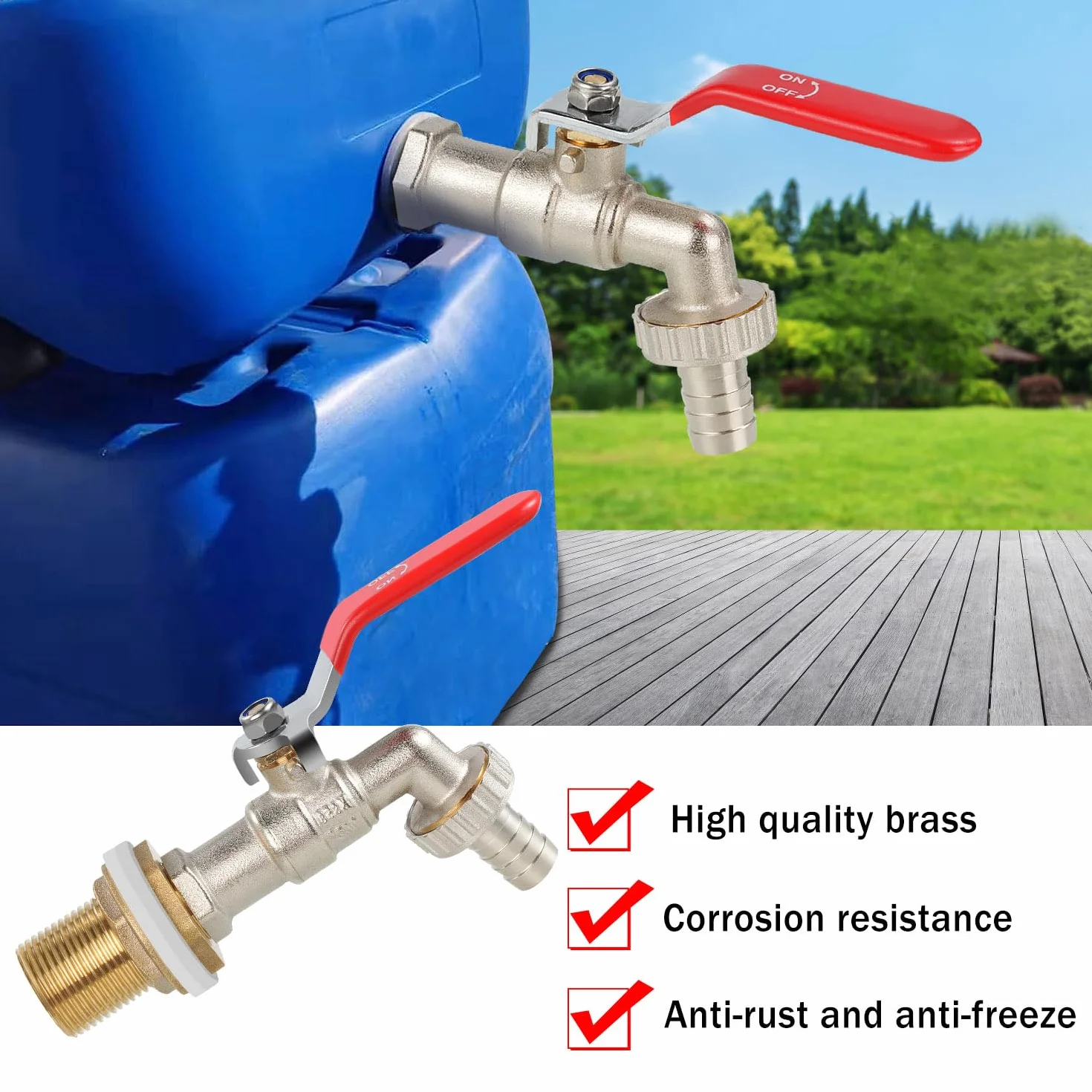 Drado 1/2" Robinet à sphère Laiton extérieur pour récupération d'eau pluie réservoir