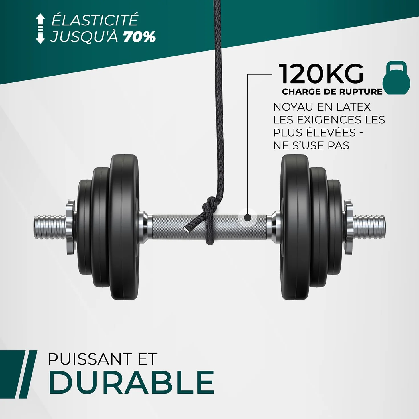 CargoVA - Corde élastique 5mm 10m Noire - Corde Extensible 70% d’élasticité - Corde résistante aux intempéries pour remorques, voiles d'ombrage, bâches, etc.