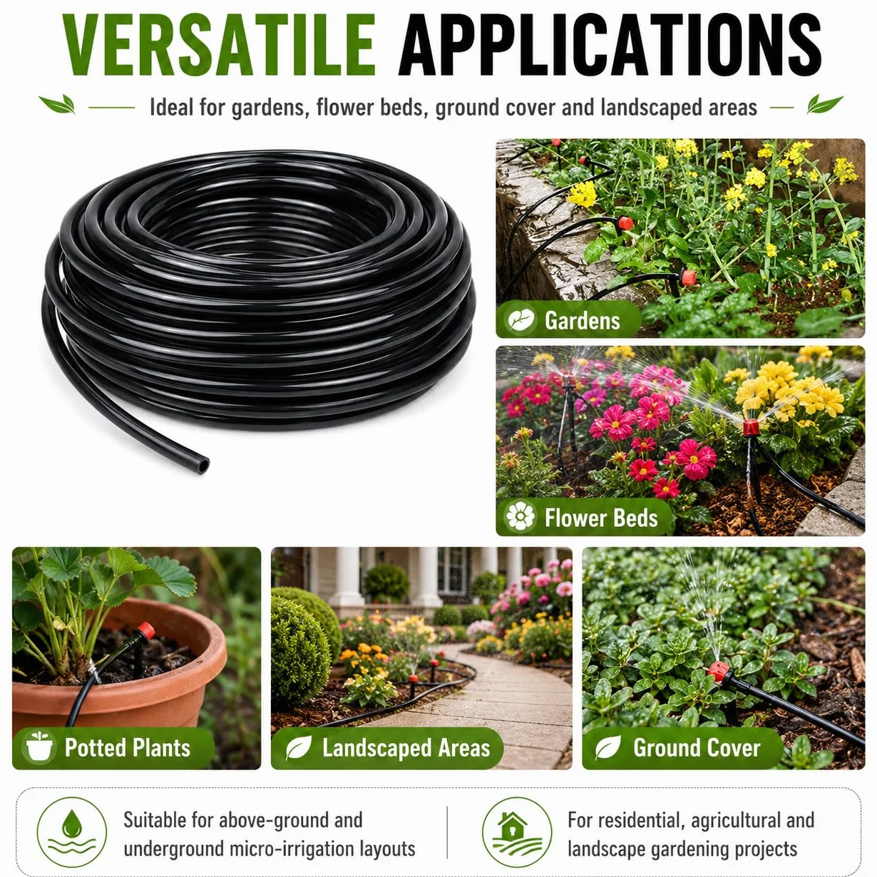Tuyau d'irrigation goutte à goutte 30 mètres 4mm/6mm noir