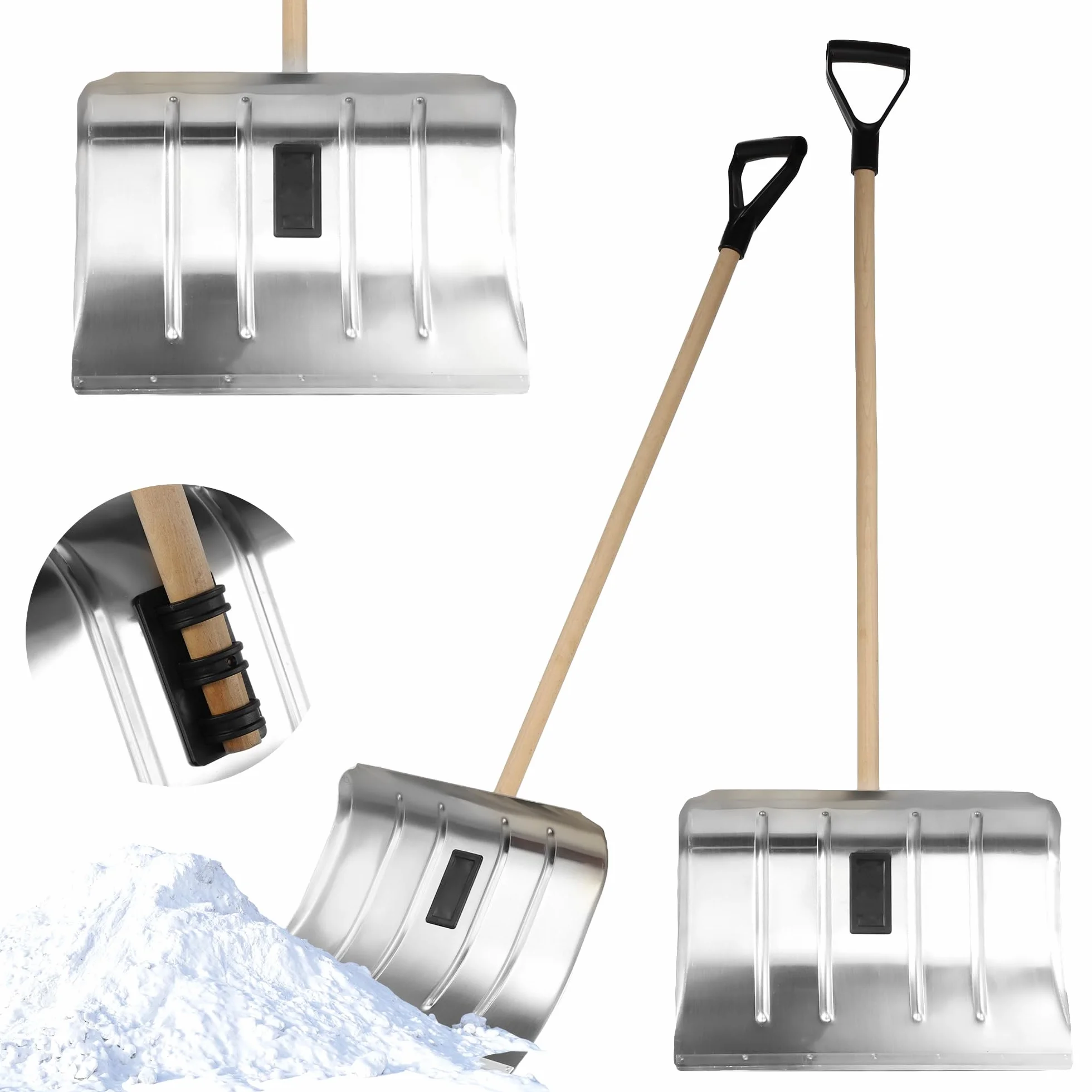KADAX Pelle à neige en aluminium 50 cm avec manche en bois et poignée en D