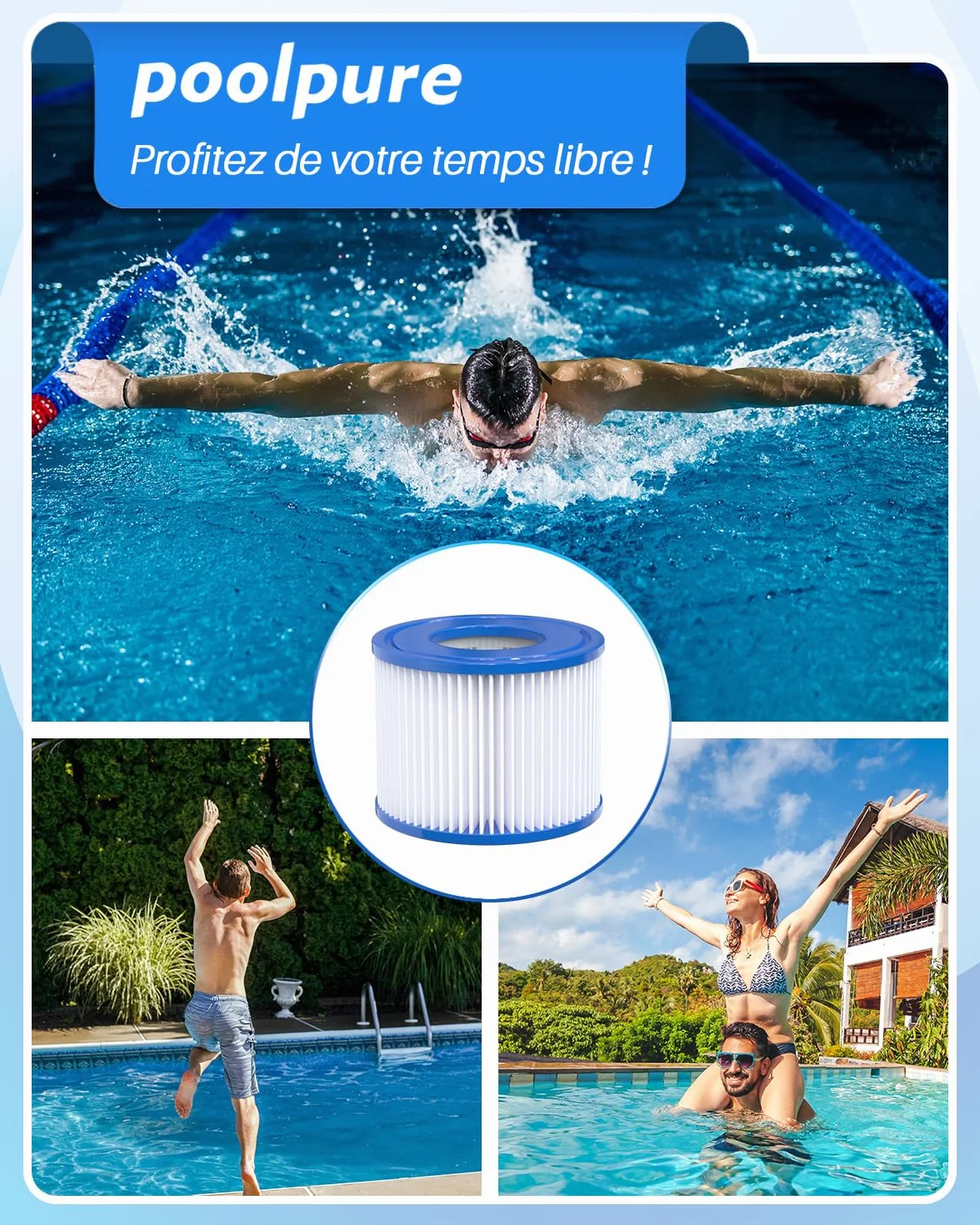POOLPURE Lot de 6 Filtres Type VI pour Spa Coleman SaluSpa 90352E Bestway