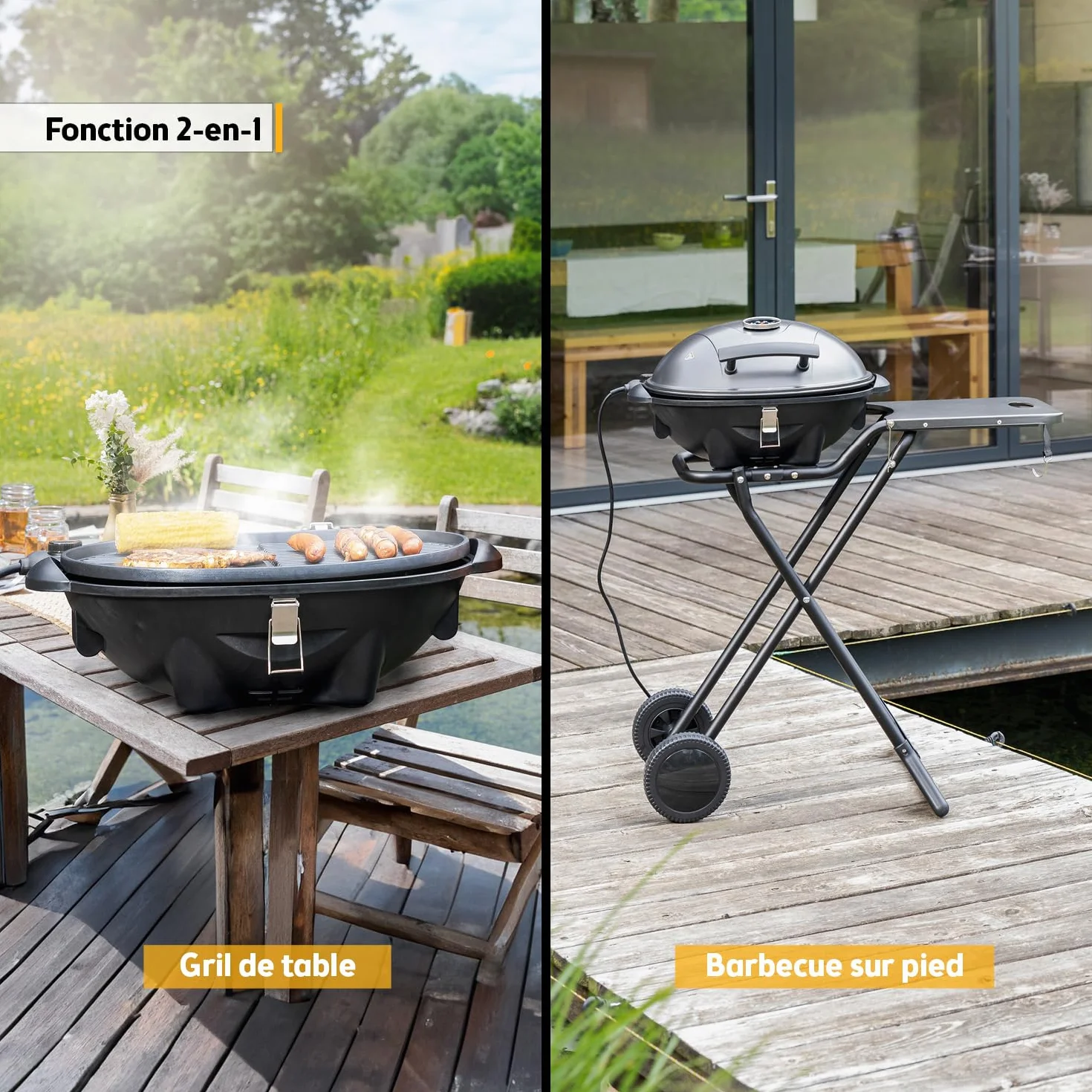 TZS First Austria Barbecue électrique 2 en 1 2400W BBQ pliable gril sphérique avec thermomètre