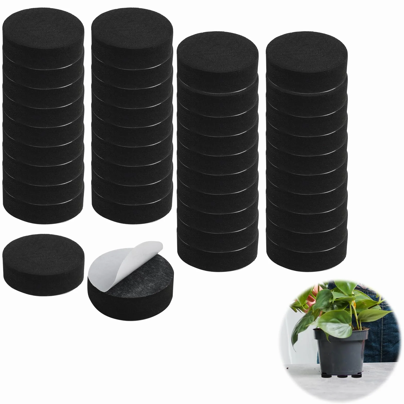 Pied Pot de Fleur Invisible 40 PCS, Élément Antidérapant Élévateur de Pot avec Capillary Felt Pad pour Drainage Protection Sol Intérieur Extérieur