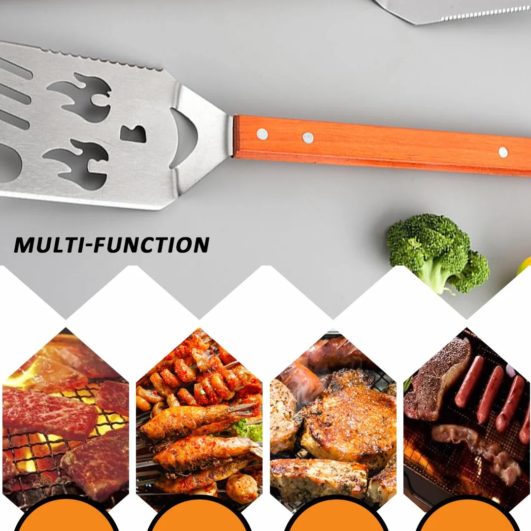 Accessoires Barbecue 7 en 1 Spatule Multifonction avec Décapsuleur Manche en Bois Cadeaux pour Hommes