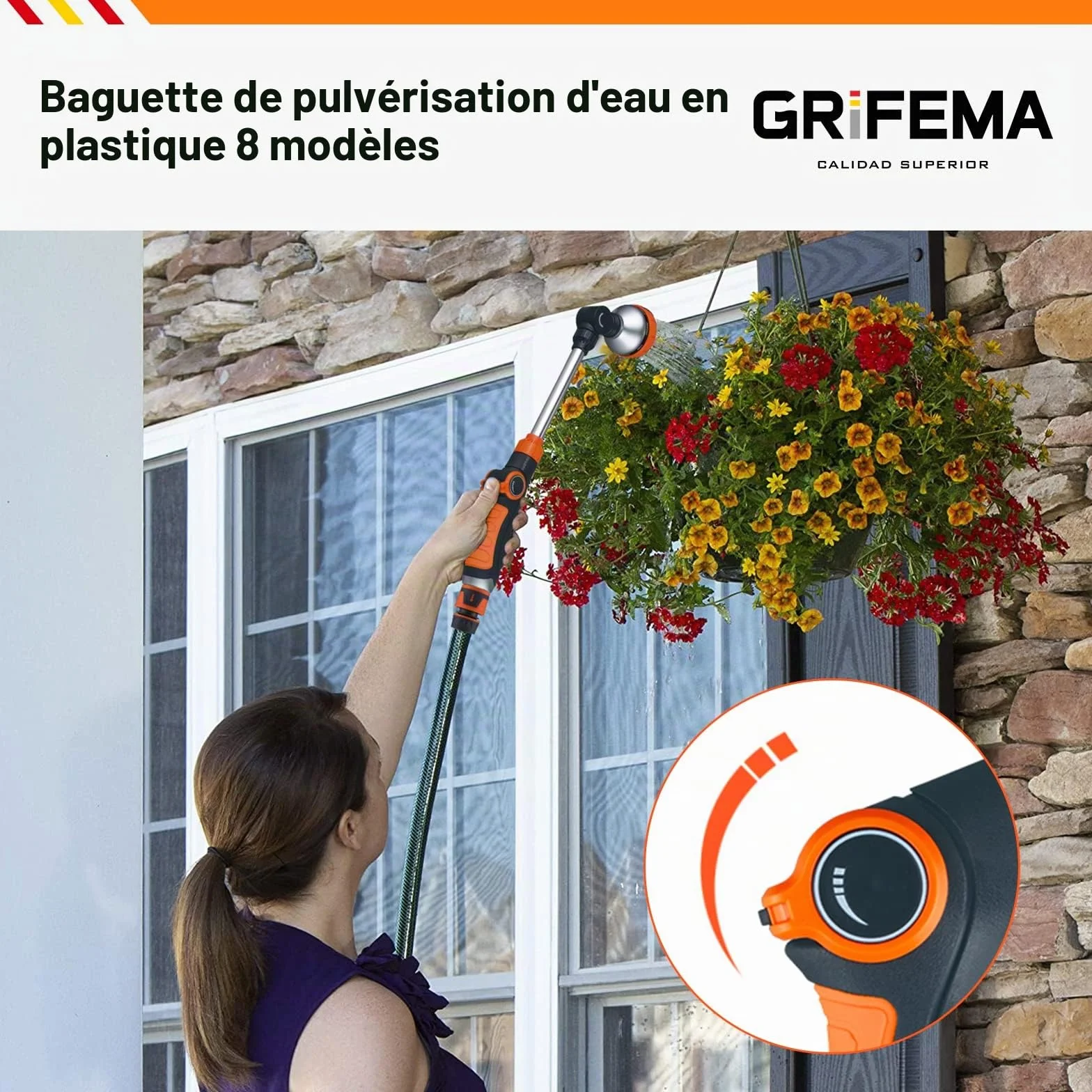 GRIFEMA GE1305 Pistolet arrosage 8 modèles réglables débit d'eau contrôlable