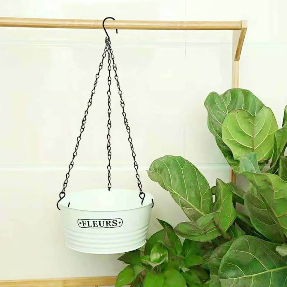 Chaîne de Suspension,6 Pièces Plant Hanger Métal Jardinière Accessoires Pot de Fleurs Panier de Remplacement Chaîne en Métal Noir de Pot de Fleur,Suspendre Chaine en Le Fer avec Crochet