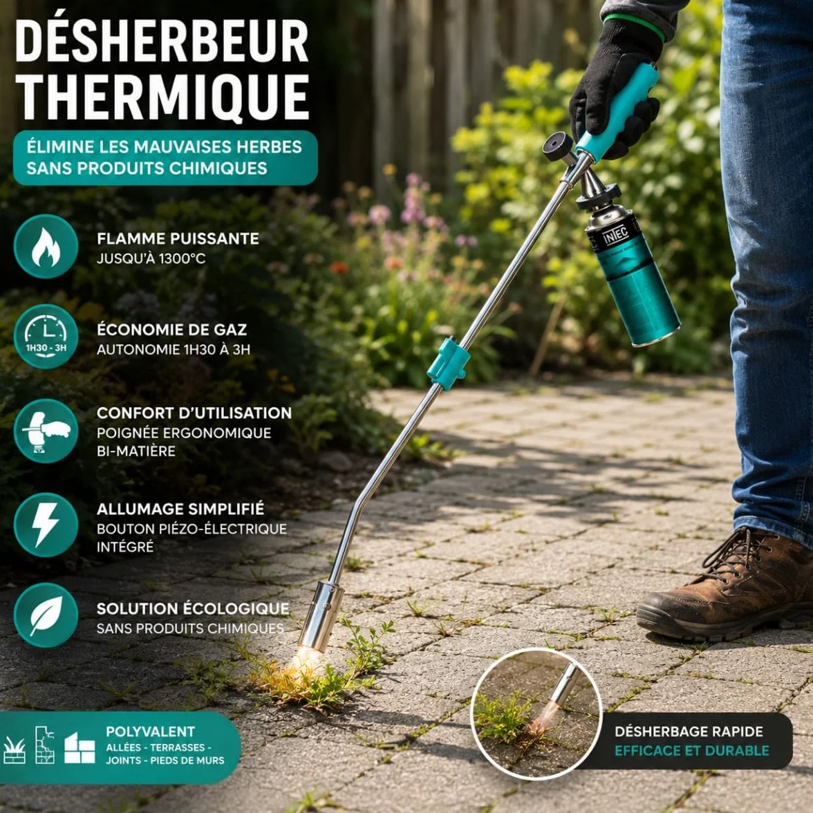 Désherbeur thermique chalumeau gaz butane + 4 cartouches