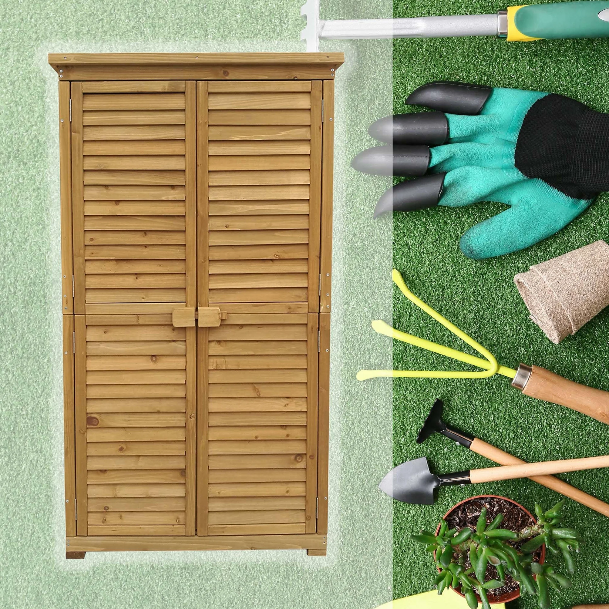 Armoire de Jardin 870x465x1600 mm Bois d'épicéa Toit bitumé Rangement Outils Wiltec