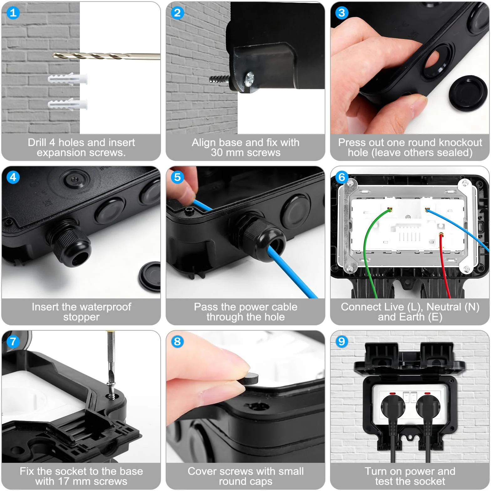 Prise Exterieure Etanche IP66 avec Interrupteur et Voyant Lumineux, Prise Etanche Exterieur en Saillie pour le Jardin, Espaces Extérieurs et Garage