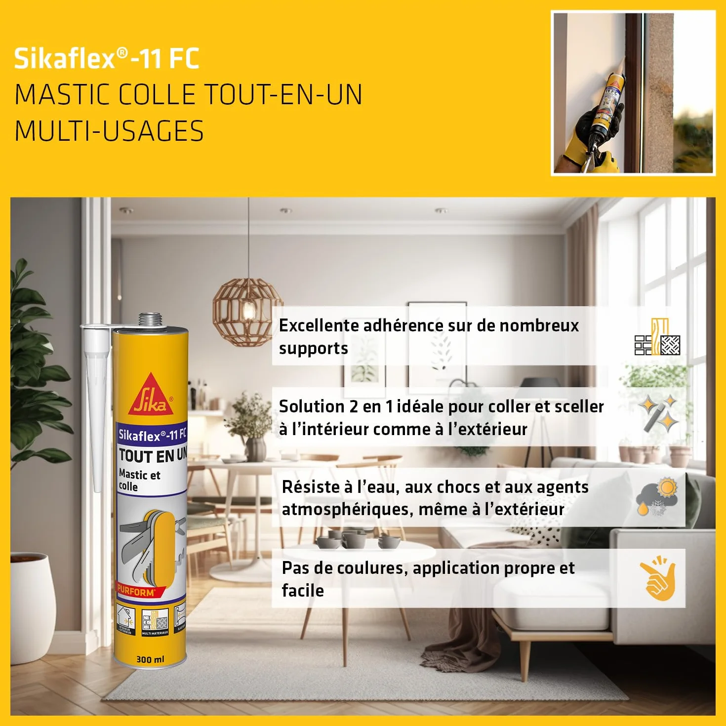 SIKA - Mastic joint et colle multi-usages - Sikaflex 11 FC Purform Marron - Tout en un - Multisupports - Intérieur et extérieur - Idéal travaux de bricolage - Durcit rapidement - 300 ml