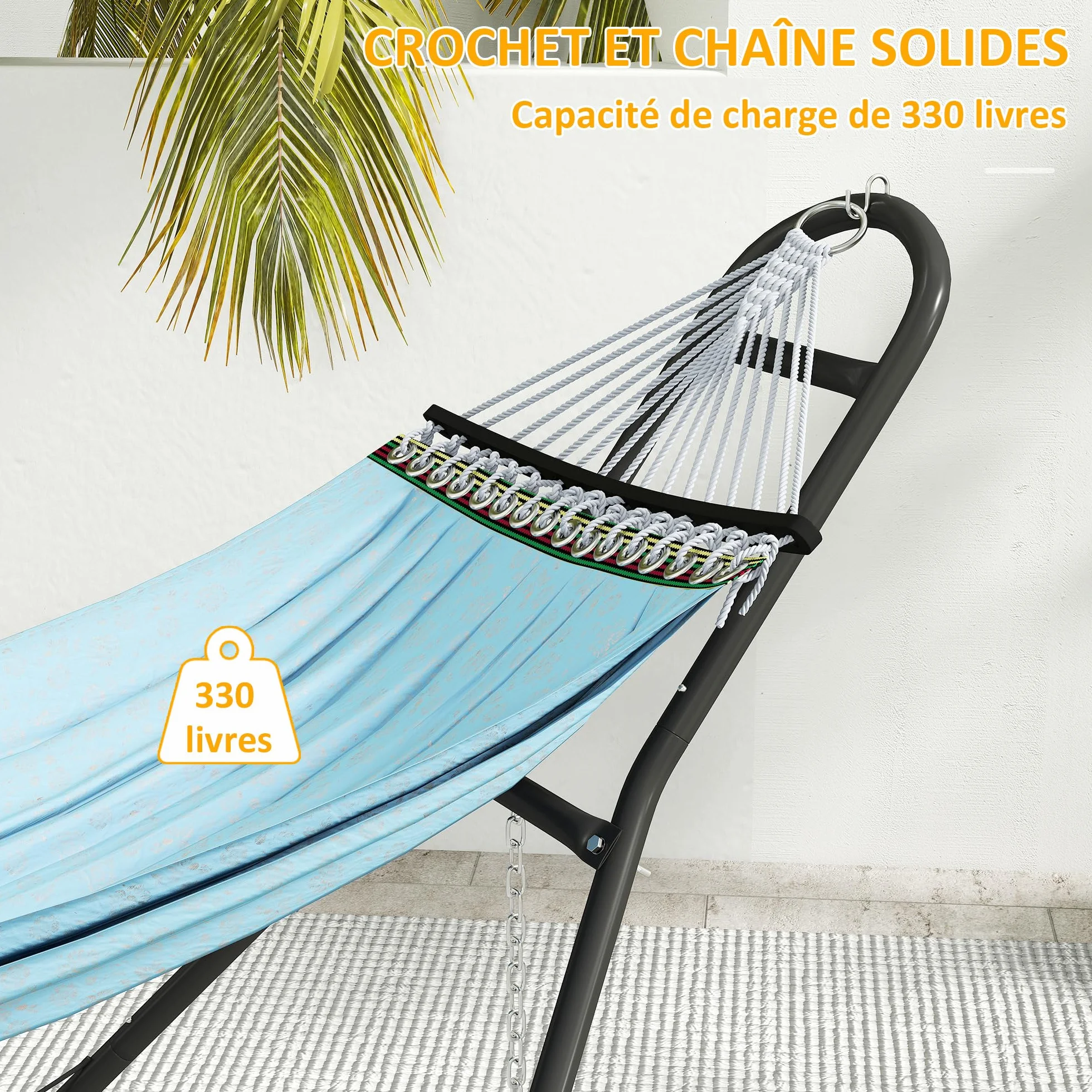 Outsunny Support de Hamac pour 2-3 Personnes, Cadre en Acier Portable et Réglable, Résistant aux Intempéries, Capacité 150 kg, Noir