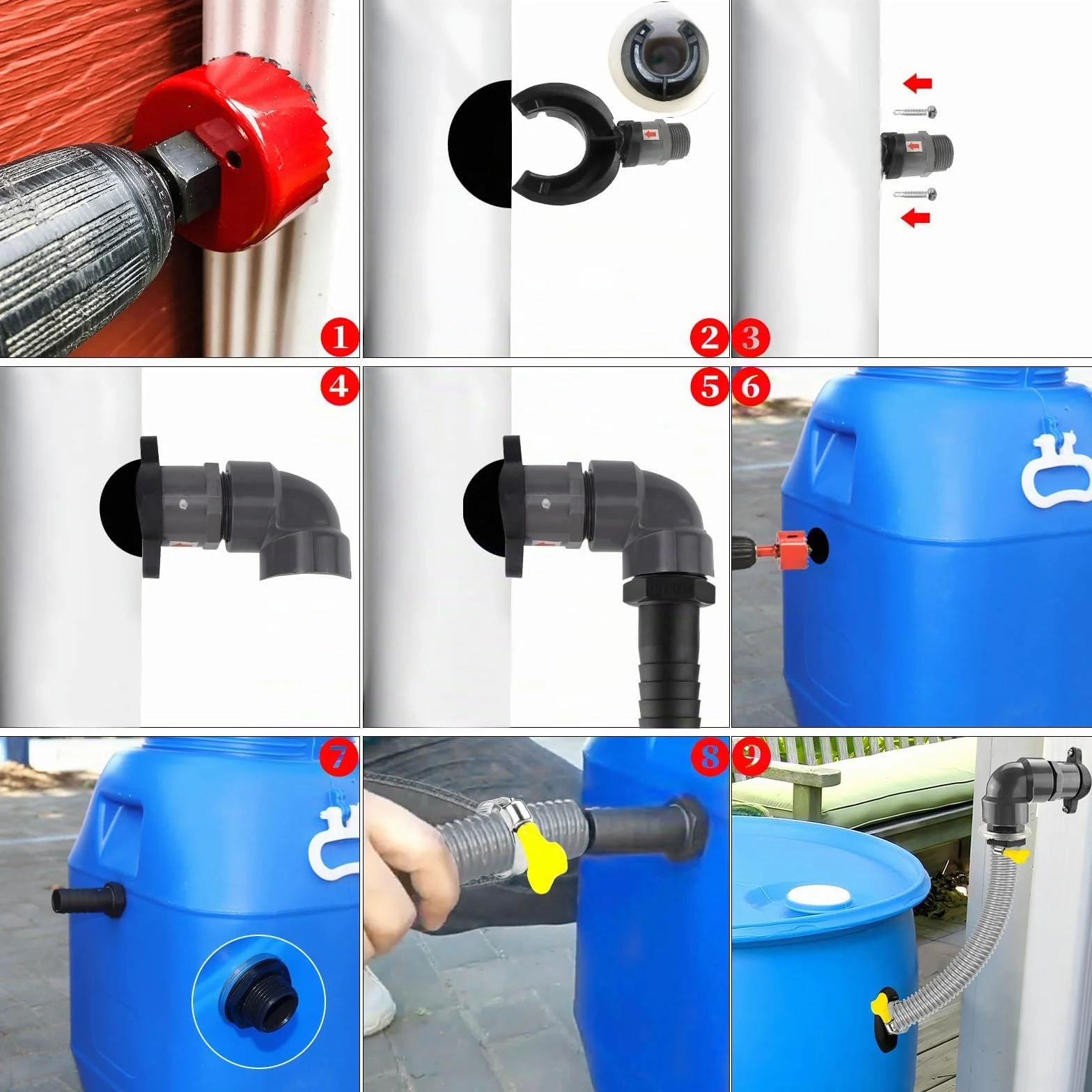 Recuperateur d Eau de Pluie pour Tuyau de Descente Ø 70-110mm, Collecteur Eau de Pluie Gouttiere, Toitures Jusqu'à 80 m², Tuyau 1 Mètre