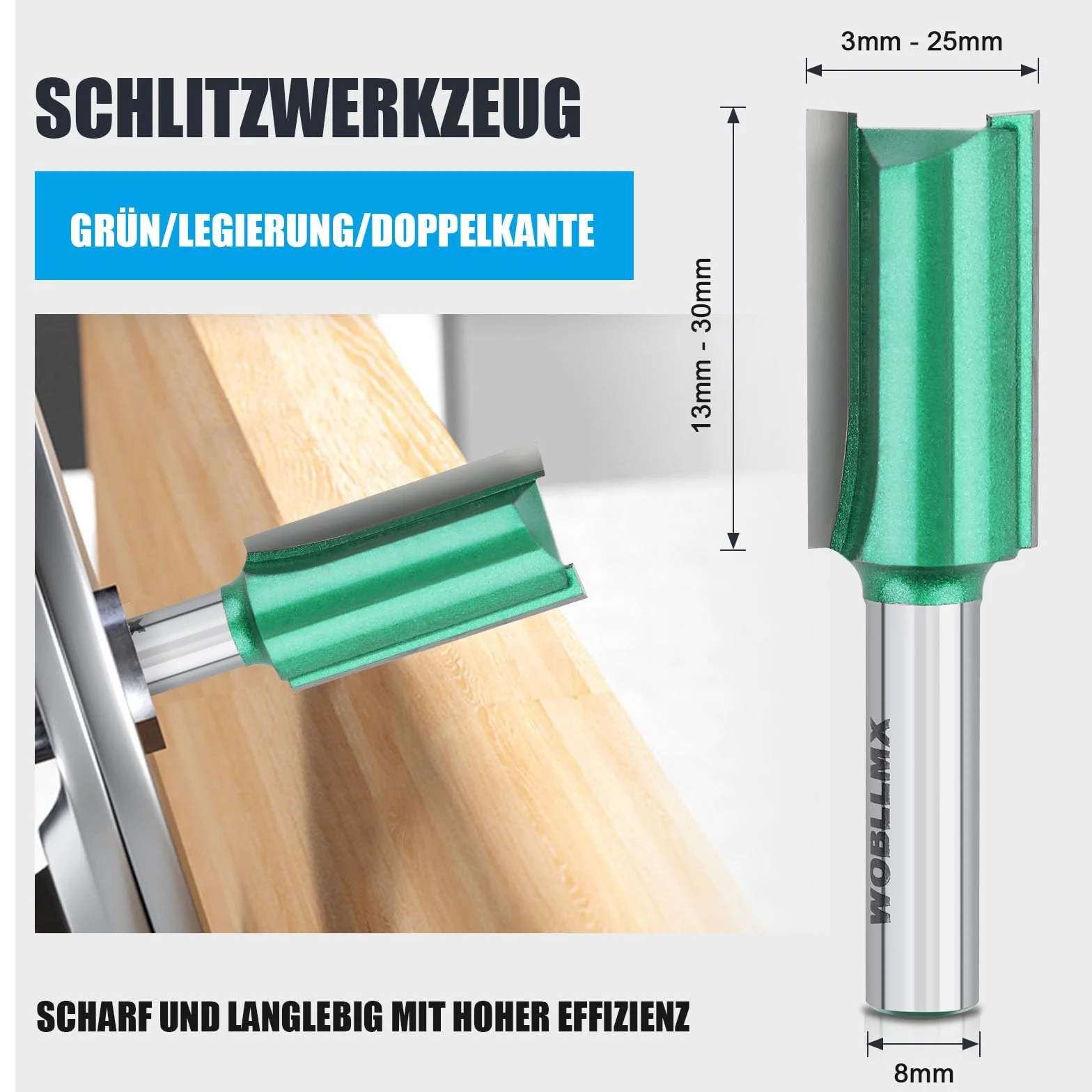 Fraise à affleurer à tige de 8 mm, diamètre : 17 mm, longueur de travail : 30 mm, lame en métal dur pratique, durable et tranchante pour fraise à queue CNC pour plaque de densité en bois